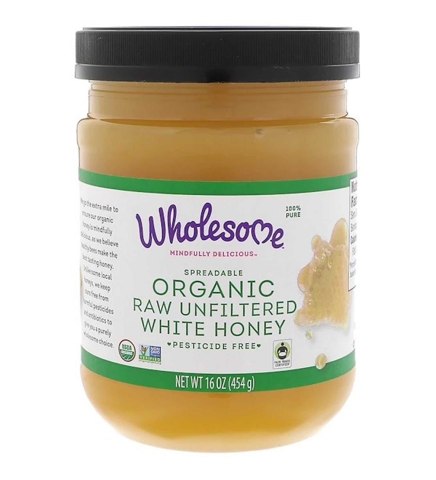 Wholesome  Organic Spreadable Raw Unfiltered White Honey 16 oz (454 g)