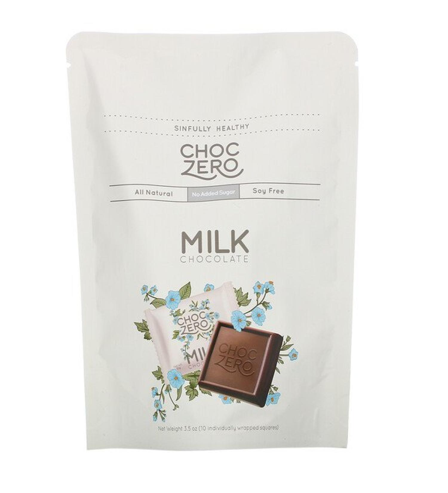 ChocZero Milk Chocolate Squares No Sugar Added 10 Pieces 3.5 oz