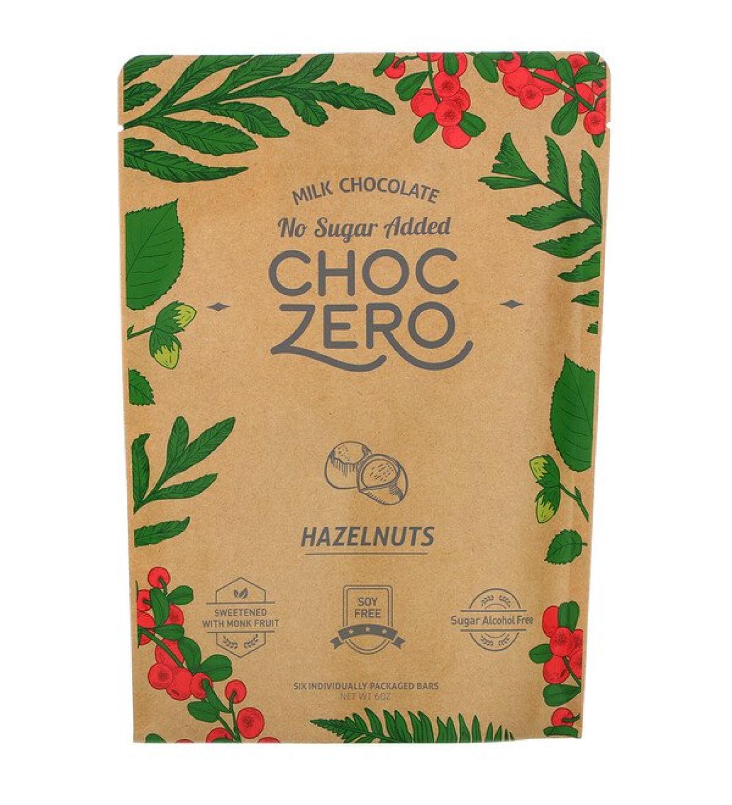 ChocZero Milk Chocolate Hazelnuts No Sugar Added  6 Bars 1 oz Each