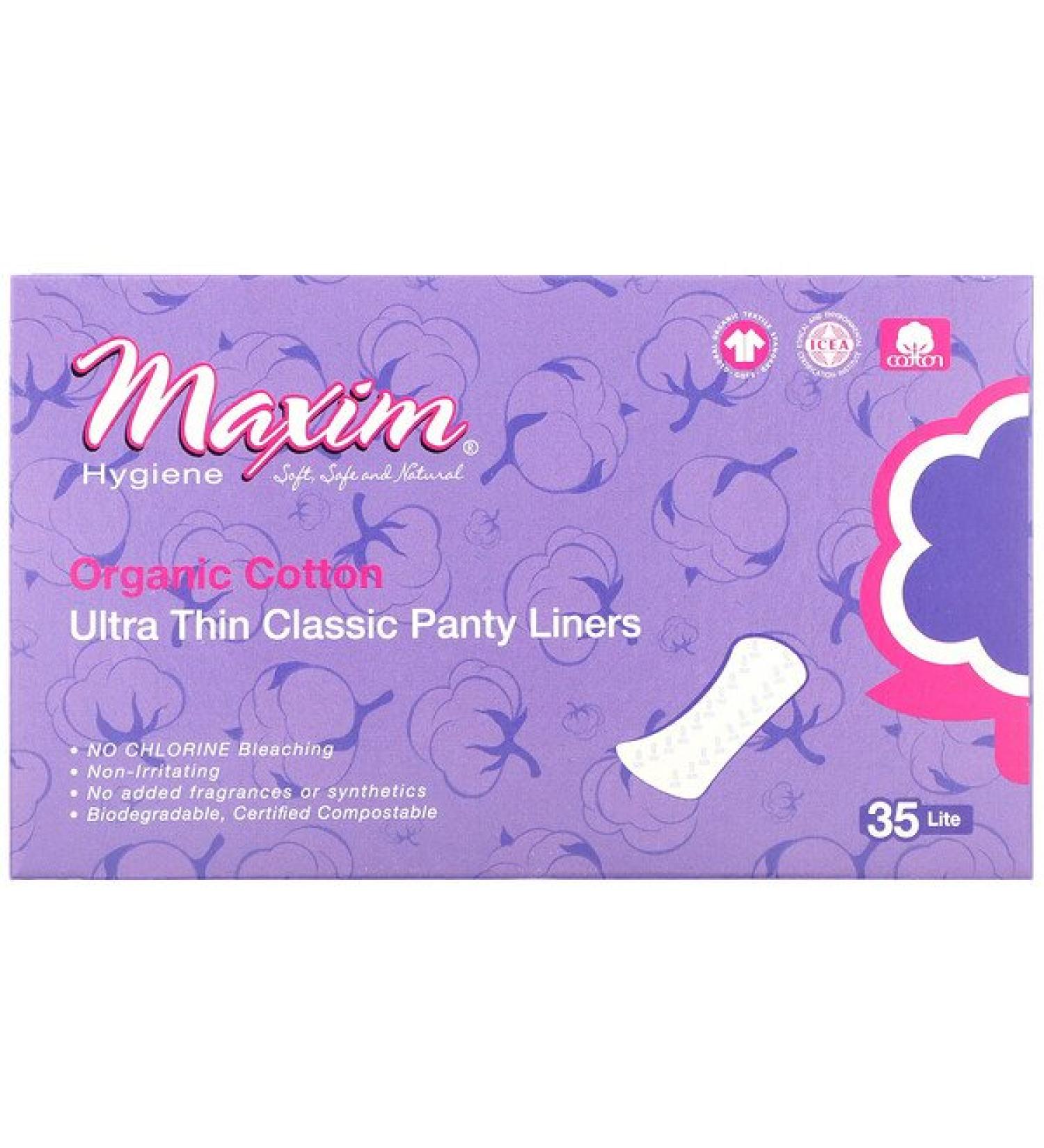 Maxim Hygiene Products Organic Cotton Ultra Thin Classic Panty Liners Lite 35 Count