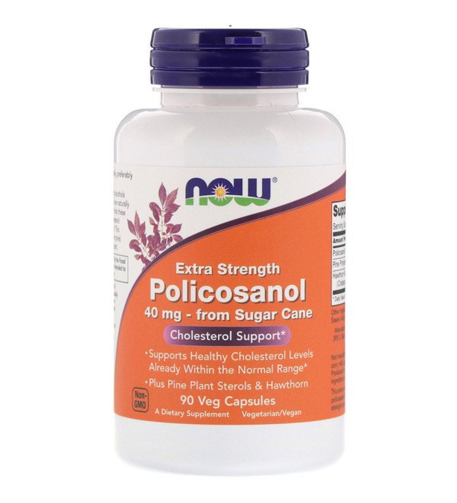 Now Foods Extra Strength Policosanol 40 mg 90 Veg Capsules