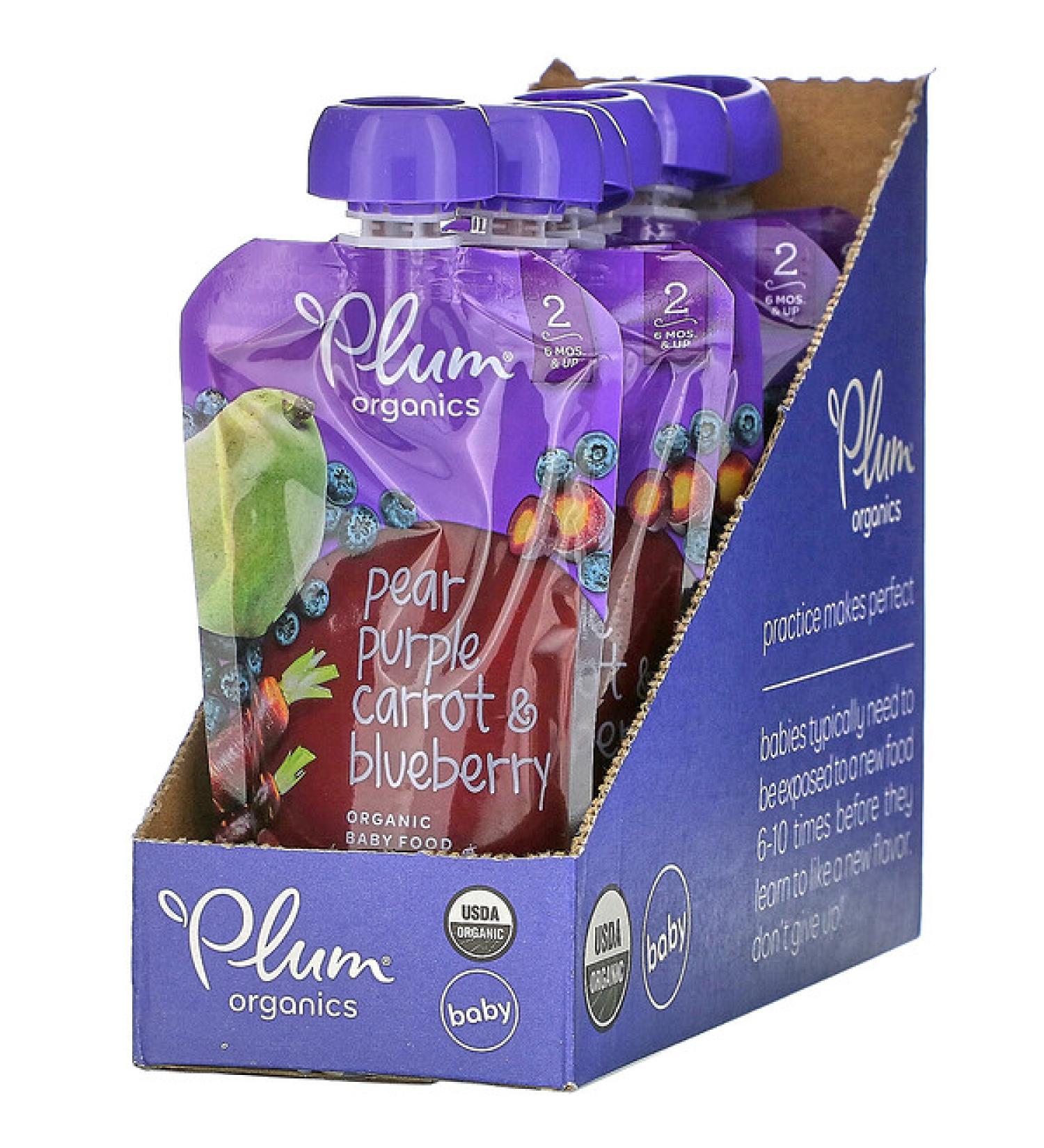 Plum Organics Organic Baby Food 6 Months & Up Pear Purple Carrot & Blueberry 6 Pouches 4 oz (113 g) Each