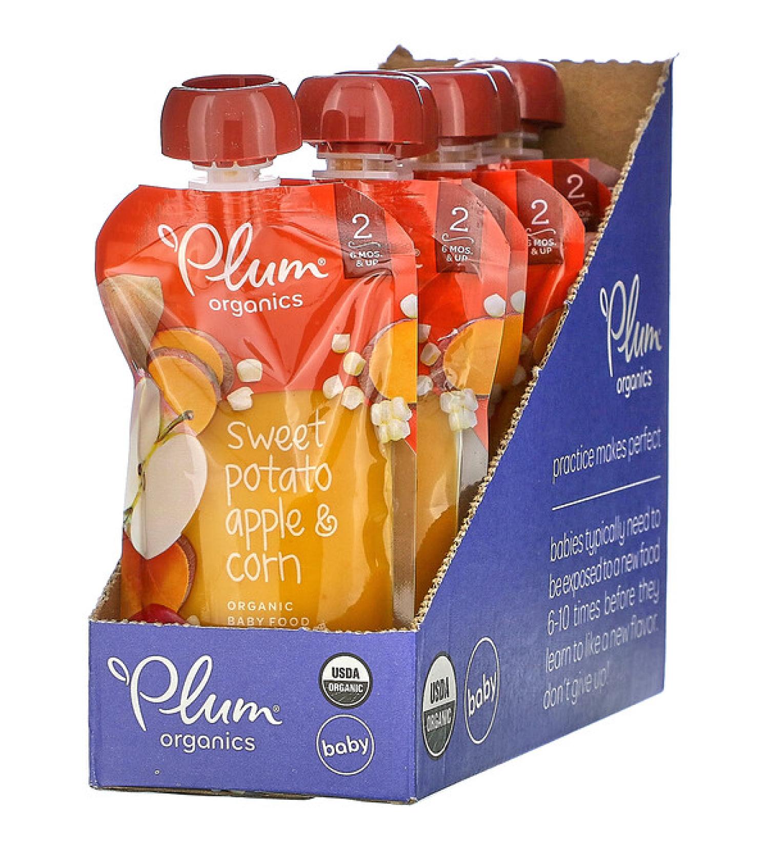 Plum Organics Organic Baby Food 6 Months & Up Sweet Potato Apple & Corn 6 Pouches 4 oz (113 g) Each