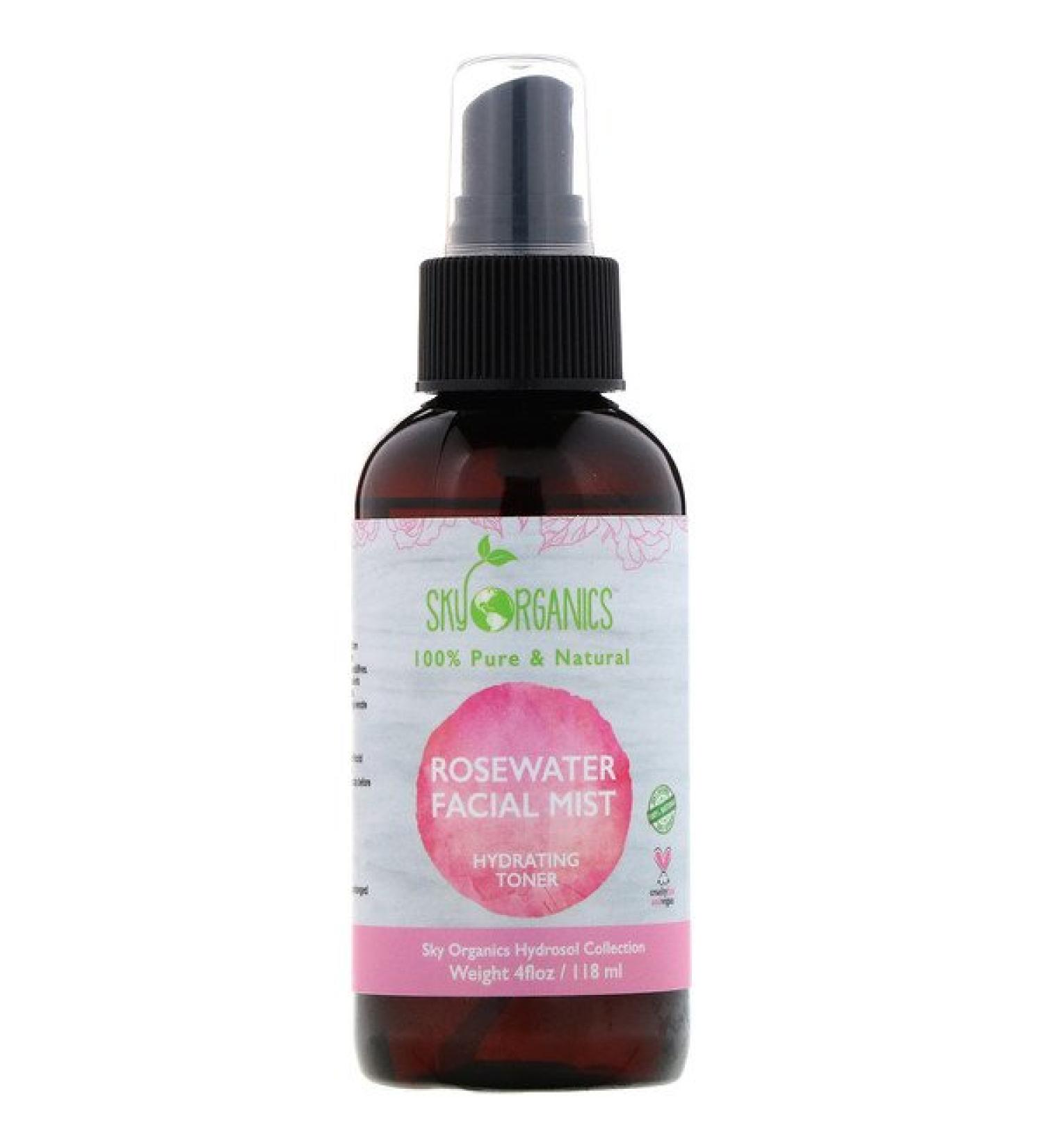 Sky Organics 100% Pure Organic Rose Water Facial Mist Hydrating Toner 4 fl oz (118 ml)