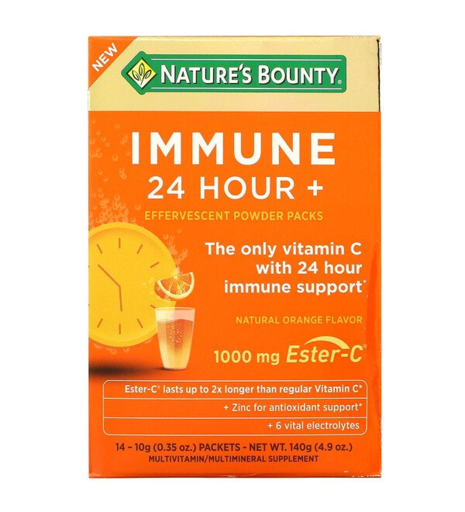 Nature's Bounty Immune 24 Hour Effervescent Powder - Natural Orange - 14 Packets (0.35 oz each) - Buy Online on SooperMarket.com