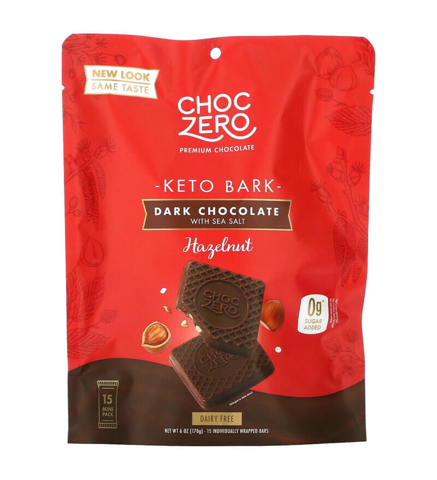 ChocZero Sugar Free Dark Chocolate Sea Salt Hazelnuts - 6 Bars (1 oz each) - Buy Online on SooperMarket.com