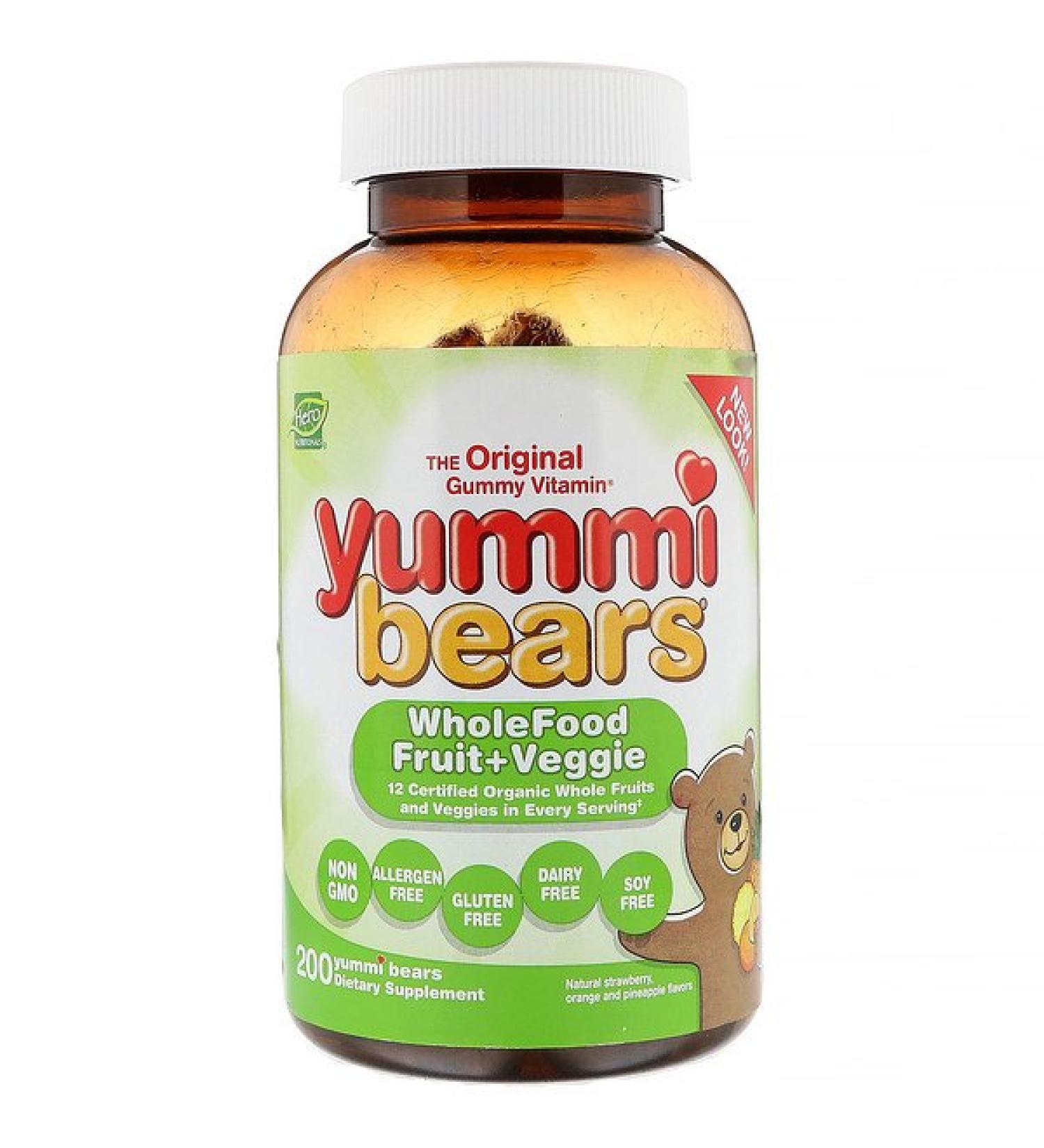 Hero Nutritional Products Yummi Bears Wholefood Fruit + Veggie Natural Strawberry Orange and Pineapple 200 Yummi Bears