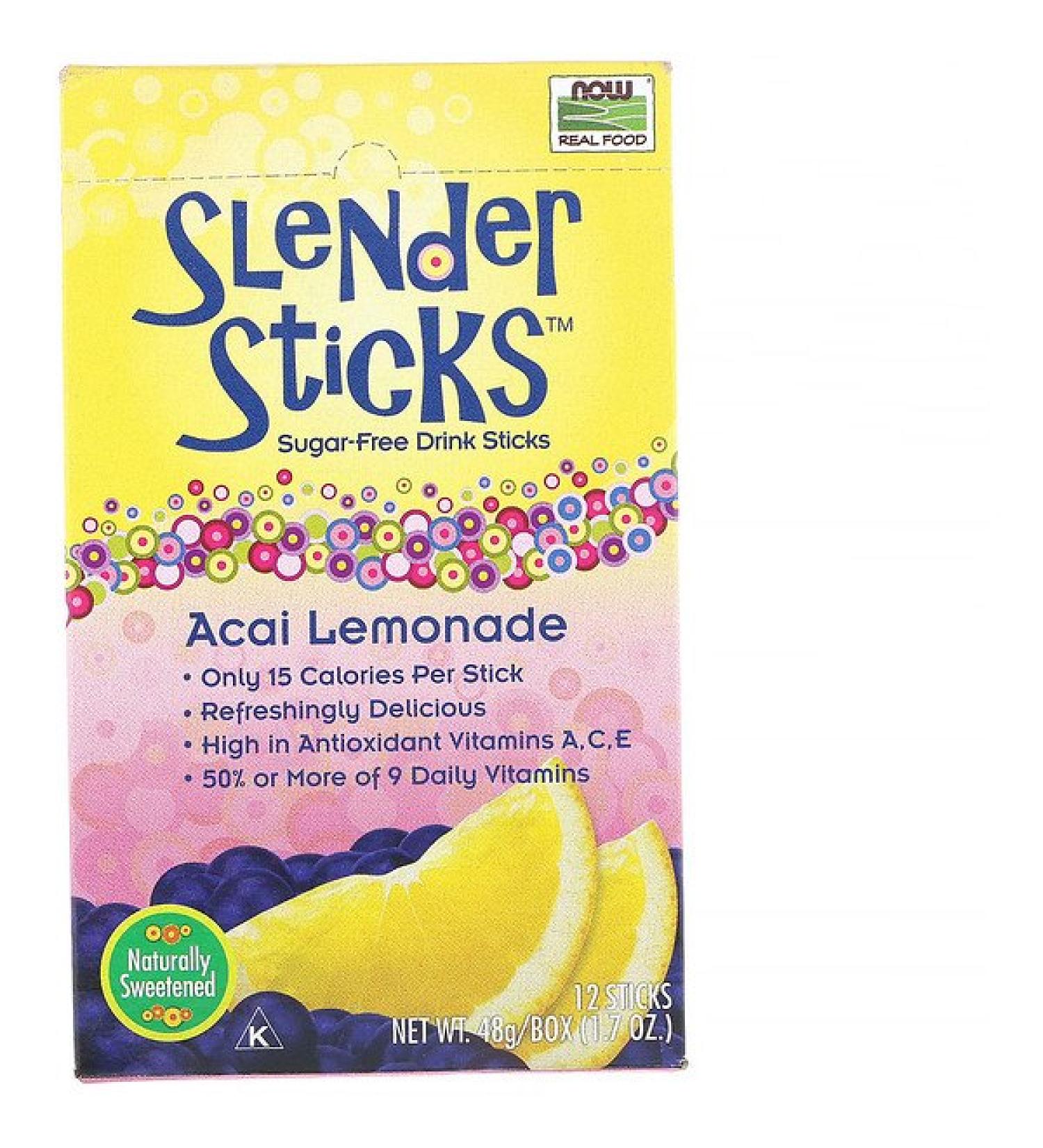 Now Foods Real Food Slender Sticks Acai Lemonade 12 Sticks (4 g) Each