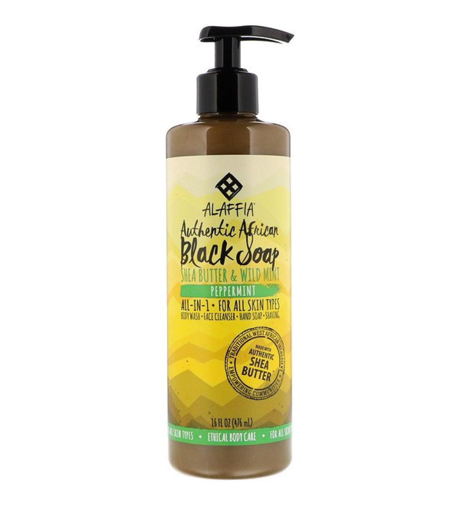Alaffia Authentic African Black Soap Peppermint 16 fl oz (476 ml)