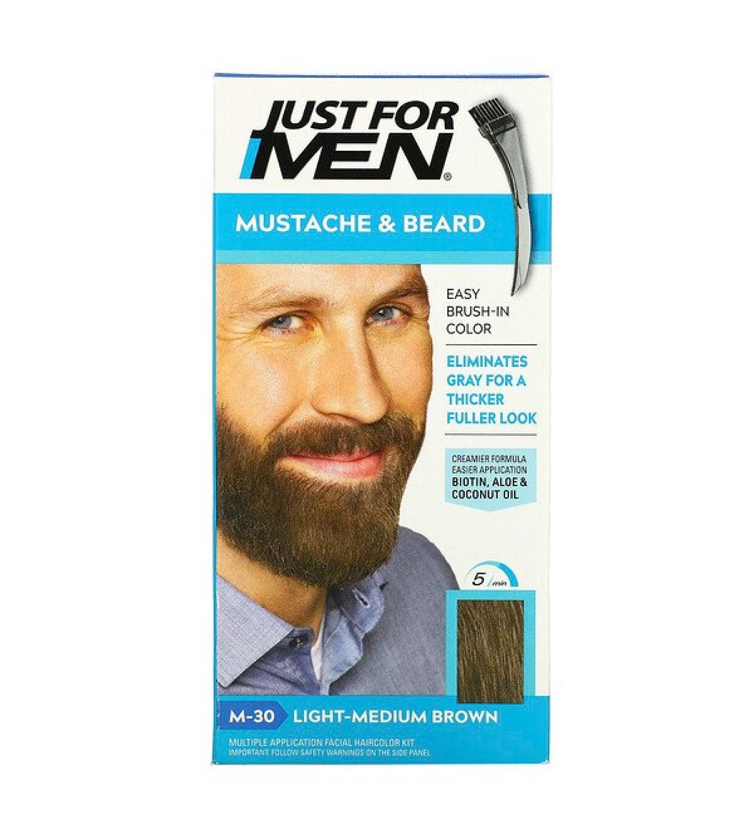 Just for Men Mustache & Beard Brush-In Color M-30 Light-Medium Brown  1 Multiple Application Kit
