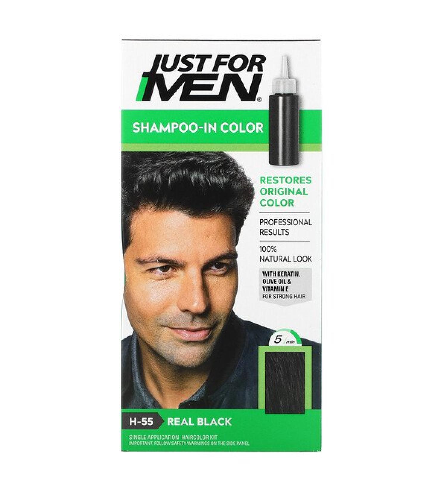 Just for Men Shampoo-In-Color Real Black H-55 Single Application Haircolor Kit
