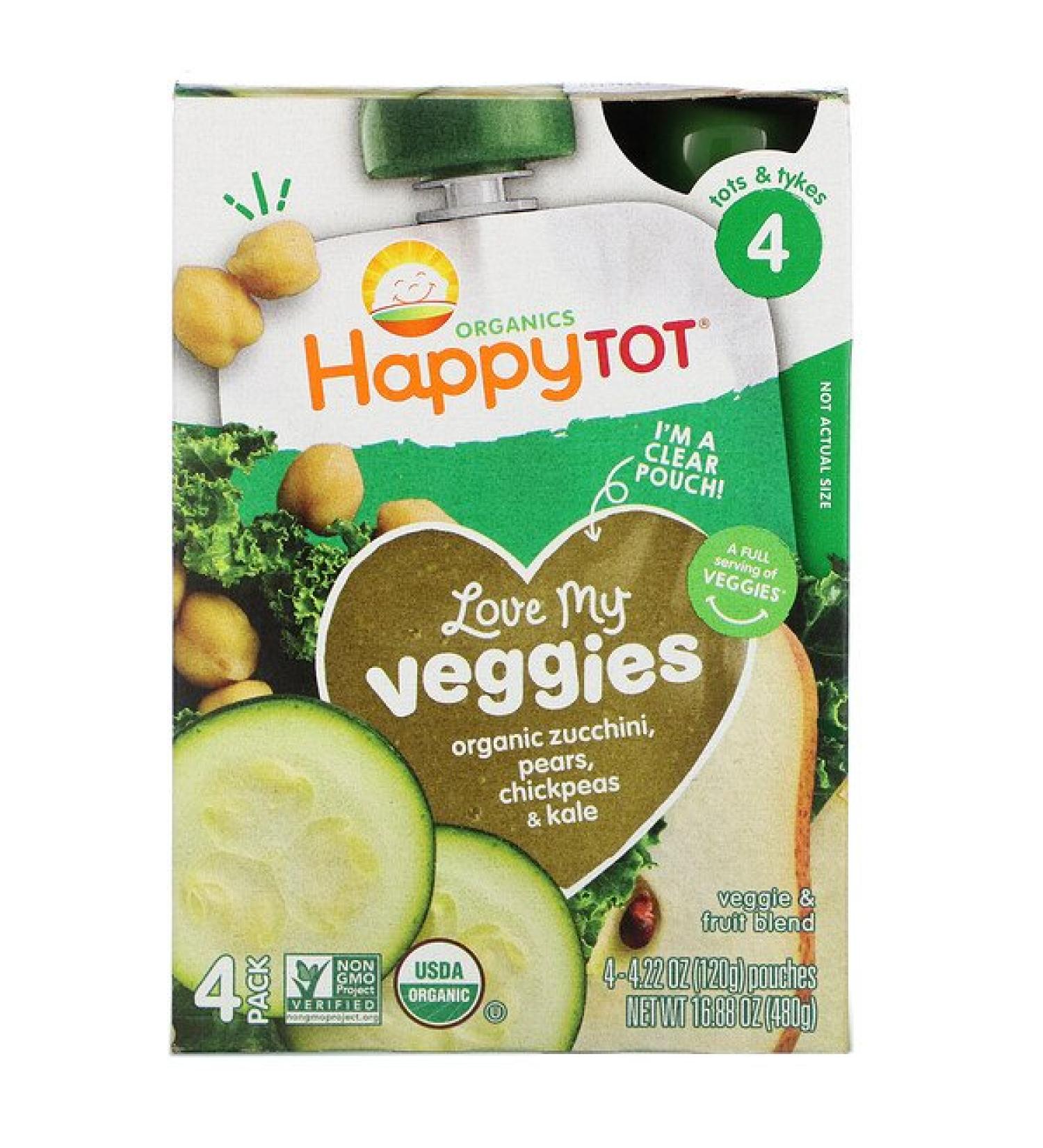 Happy Family Organics Happy Tot Stage 4  Love My Veggies Organic Zucchini Pears Chickpeas & Kale 4 Pouch 4.22 oz (120 g) Each