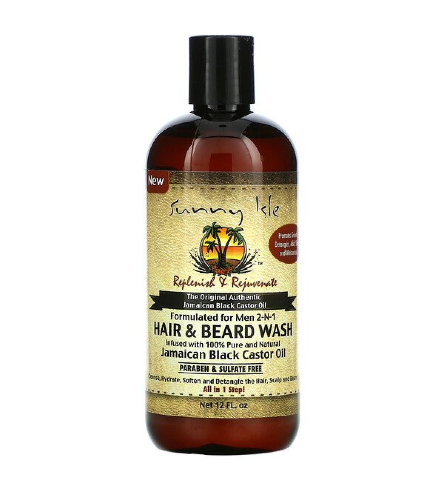 Sunny Isle Men 2-N-1 Hair & Beard Wash with Jamaican Black Castor Oil 12 fl oz