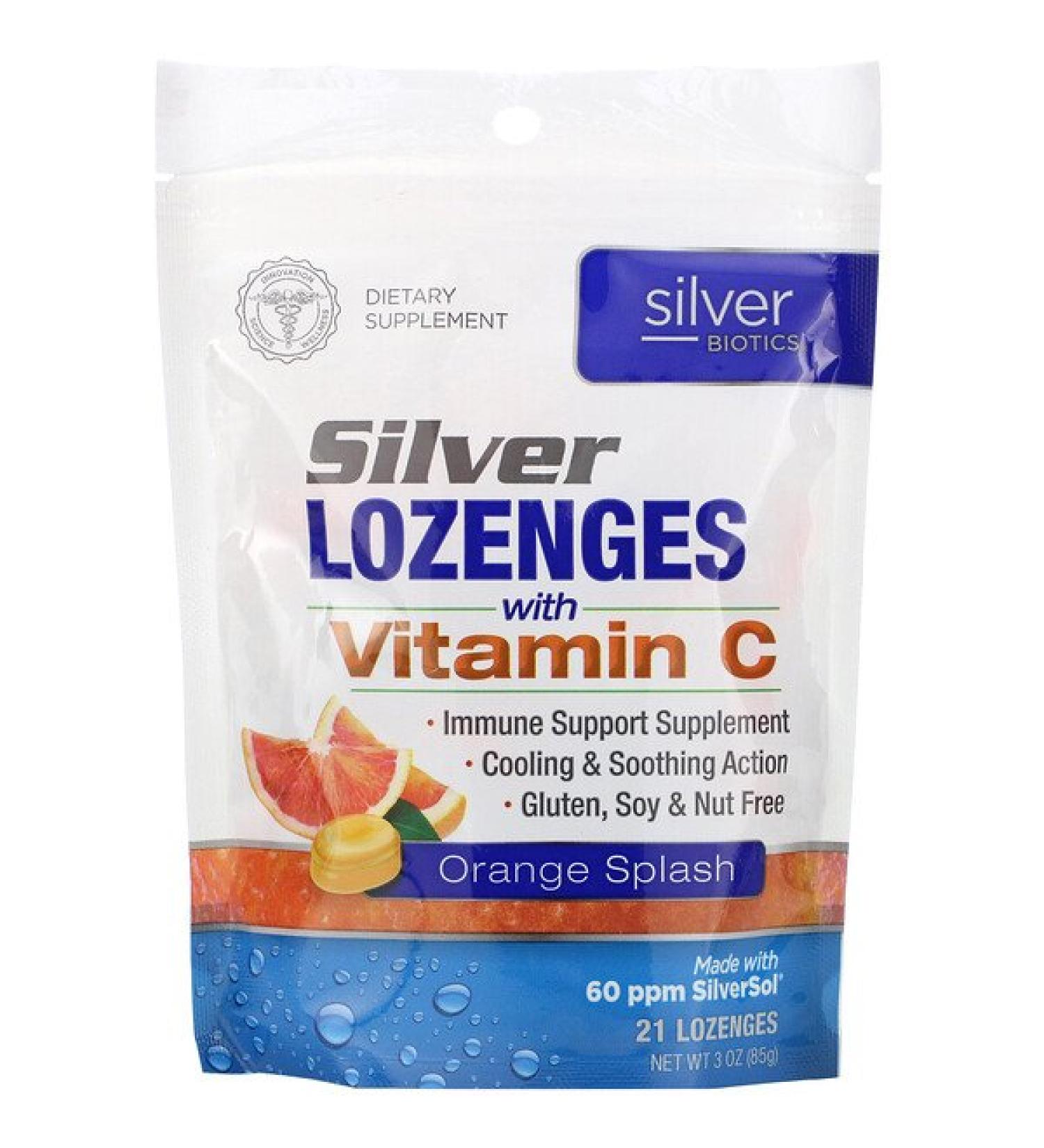 American Biotech Labs Silver Biotics Silver Lozenges 60 PPM SilverSol Orange Splash 21 Lozenges