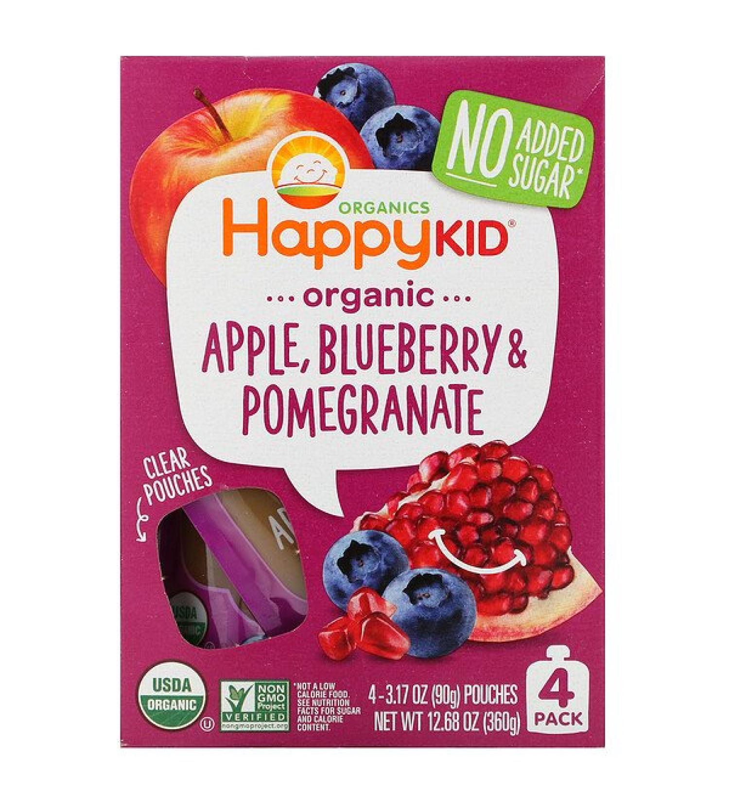 Happy Family Organics Happy Kid Organic Apple Blueberry & Pomegranate 4 Pouches 3.17 oz (90 g) Each