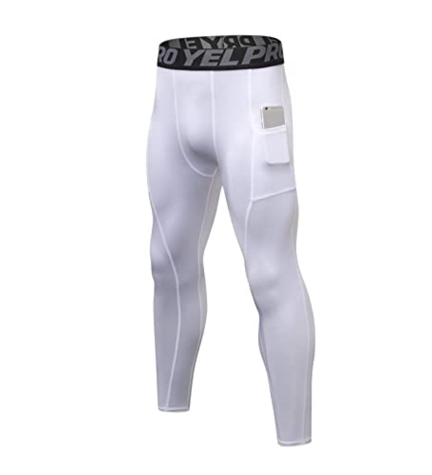 ABTIOYLLZ Men's Compression Pants - White, Large | Sports Leggings for Running, Football & Workouts with Pocket/Non Design #80 - Buy Online on SooperMarket.com