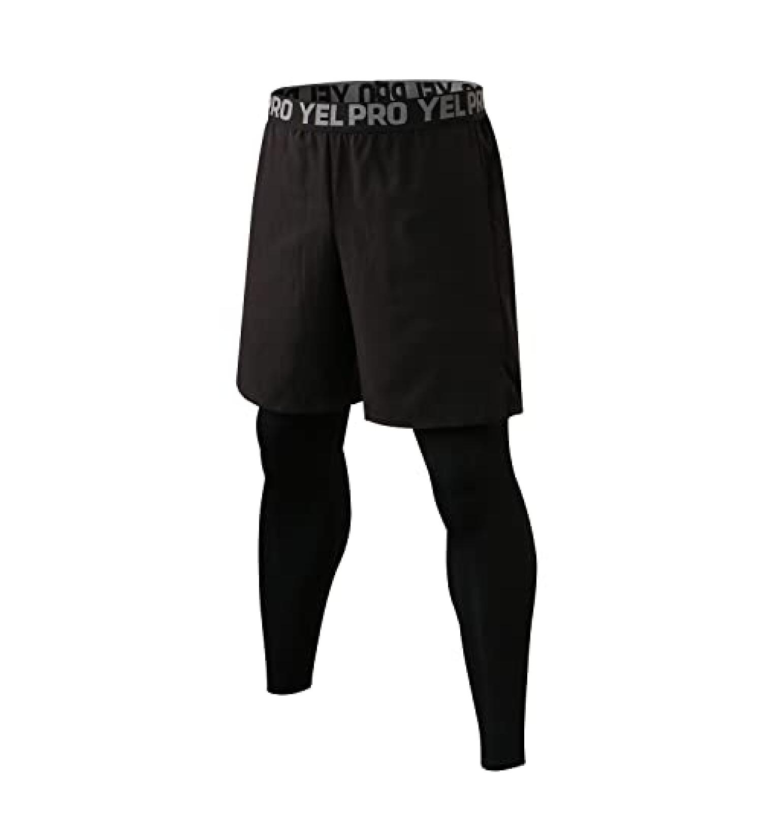 WRAGCFM Men's 2 in 1 Running Pants Shorts Tights Compression Workout Pants with Pocket - Black (Small) - Buy Online on SooperMarket.com