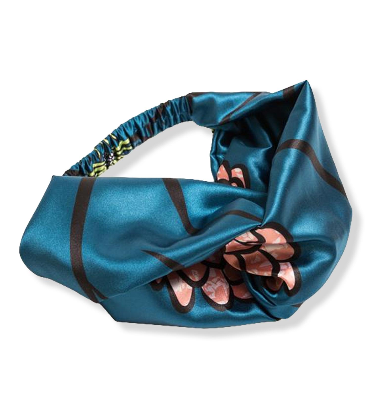 Grace Eleyae Silk Turban Style Headband Blue Peach Floral