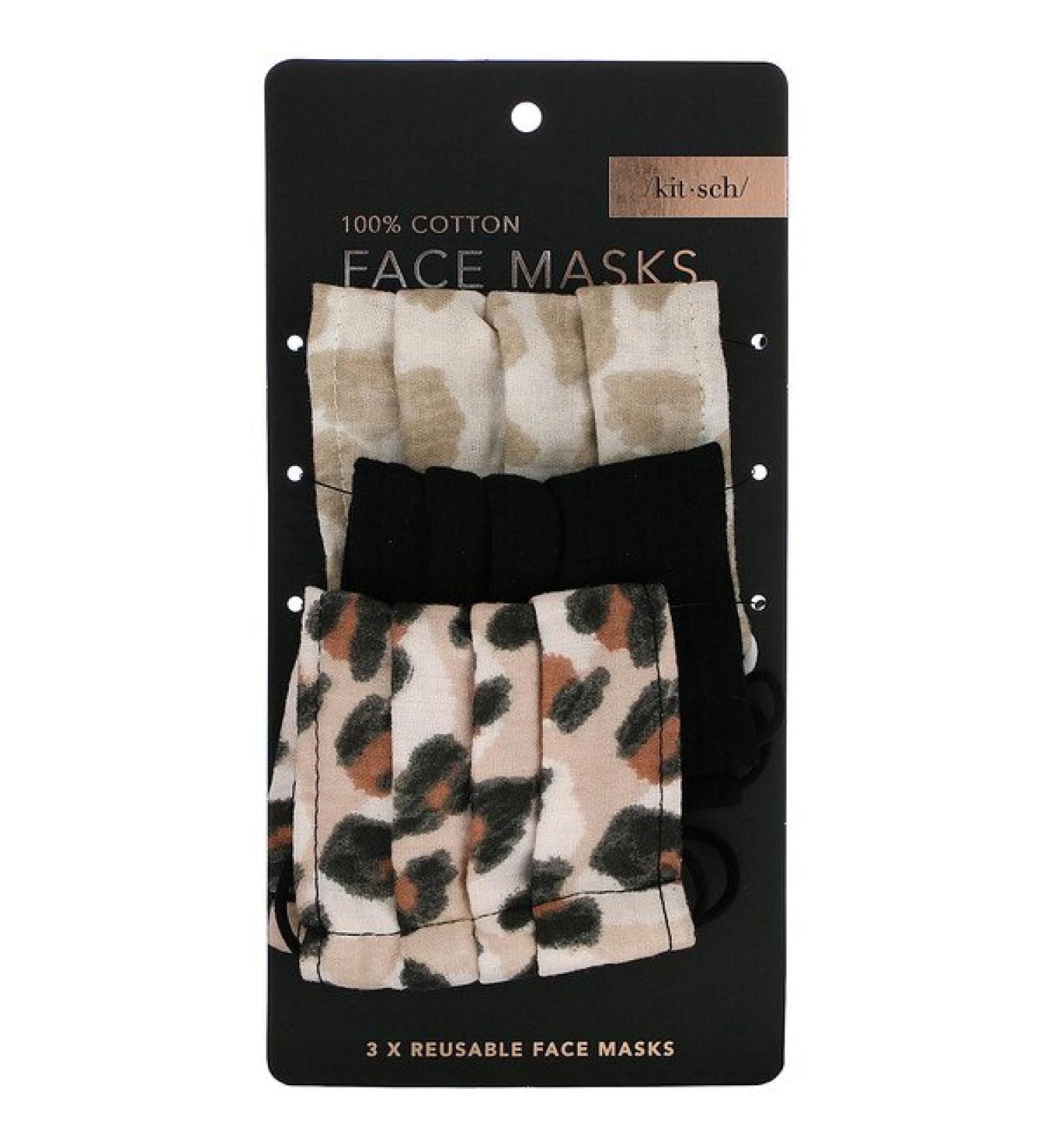 Kitsch 100% Cotton Reuseable Face Masks Leopard 3 Pack