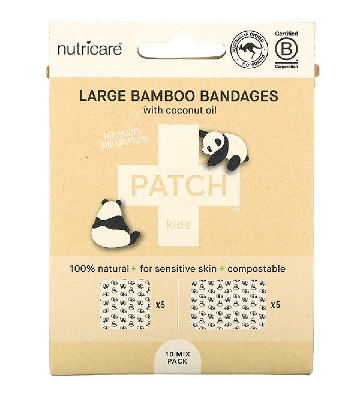 Patch Kids Large Bamboo Bandages with Coconut Oil Panda 10 Mix Pack
