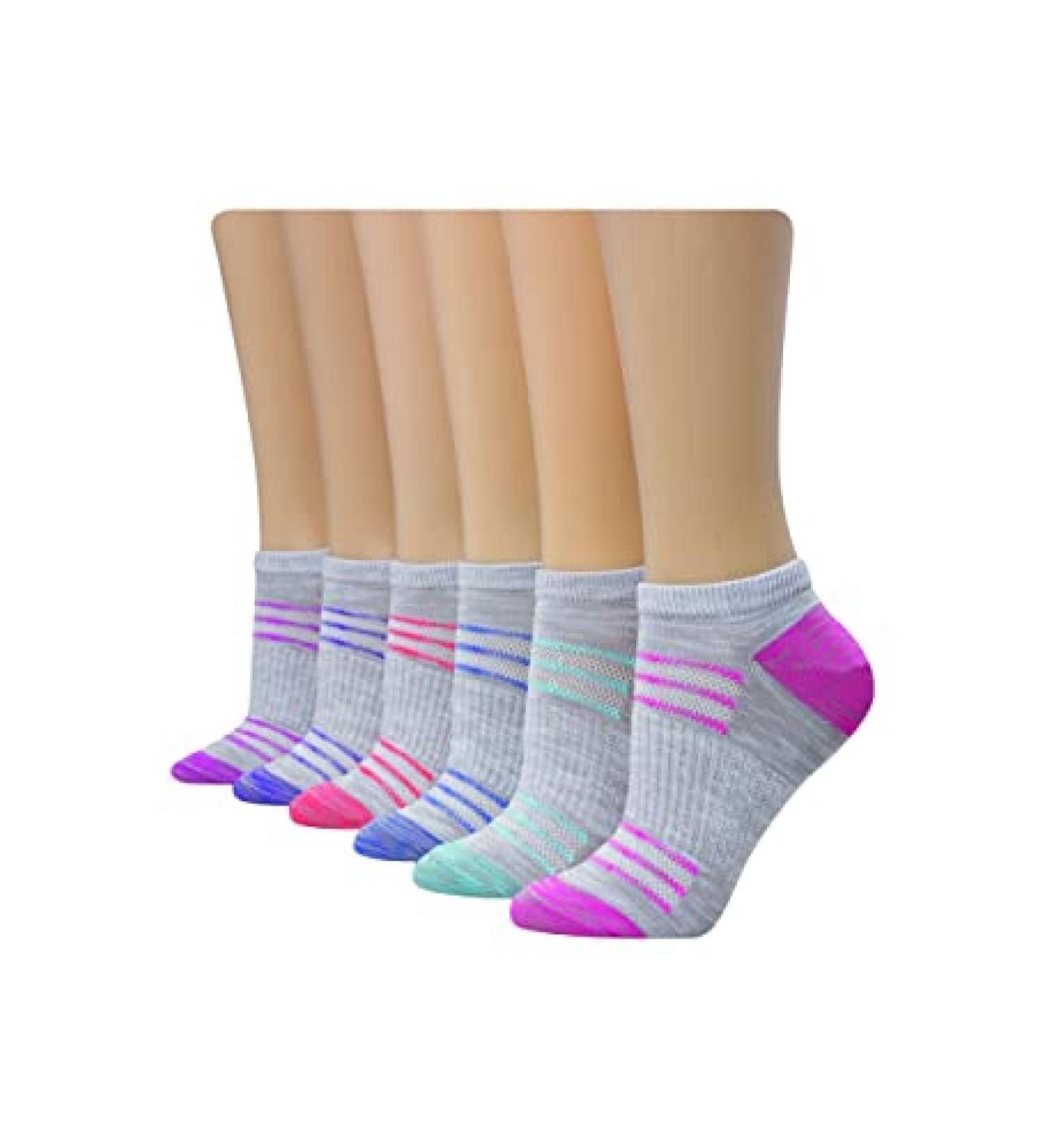 Hanes Women's Performance Cool Compression No Show Socks 6 Pair Pack - Grey/Purple/Pink Design - Buy Online on SooperMarket.com