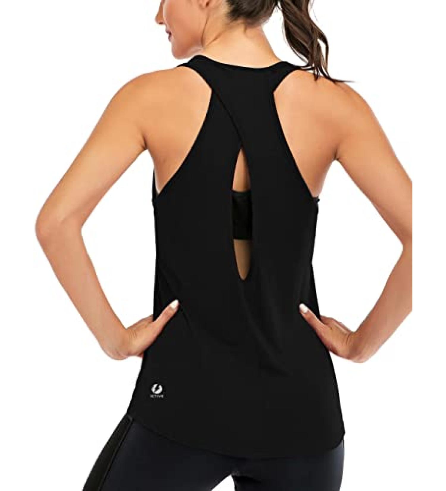 ICTIVE Womens Cross Backless Workout Tops for Women Racerback Tank Tops Open Back Running Tank Tops Muscle Tank Yoga Shirts Medium Black