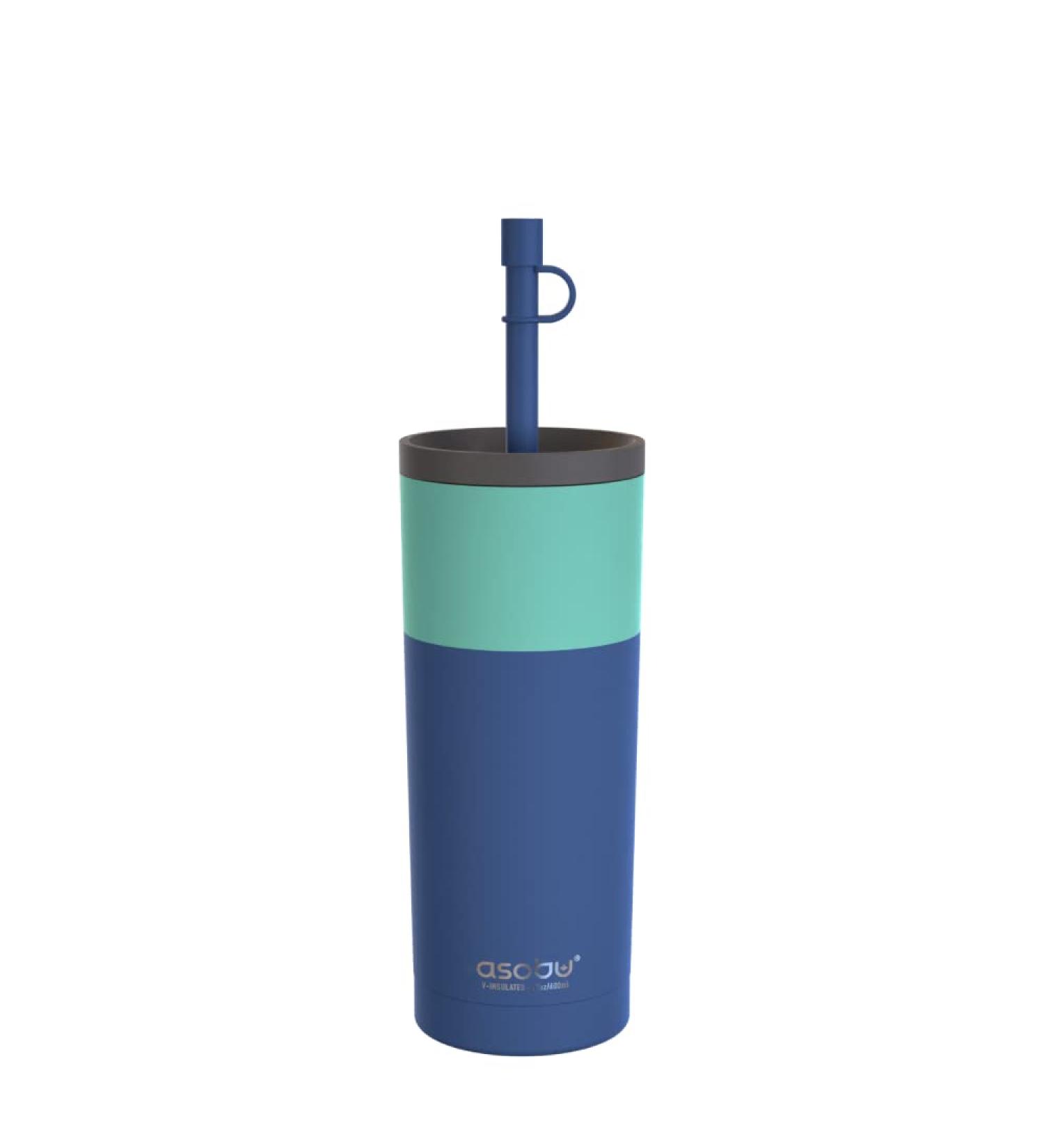 Asobu Sippy Double Wall Stainless Steel Tumbler 20oz with Silicone Straw - Pastel Blue - Buy Online on SooperMarket.com