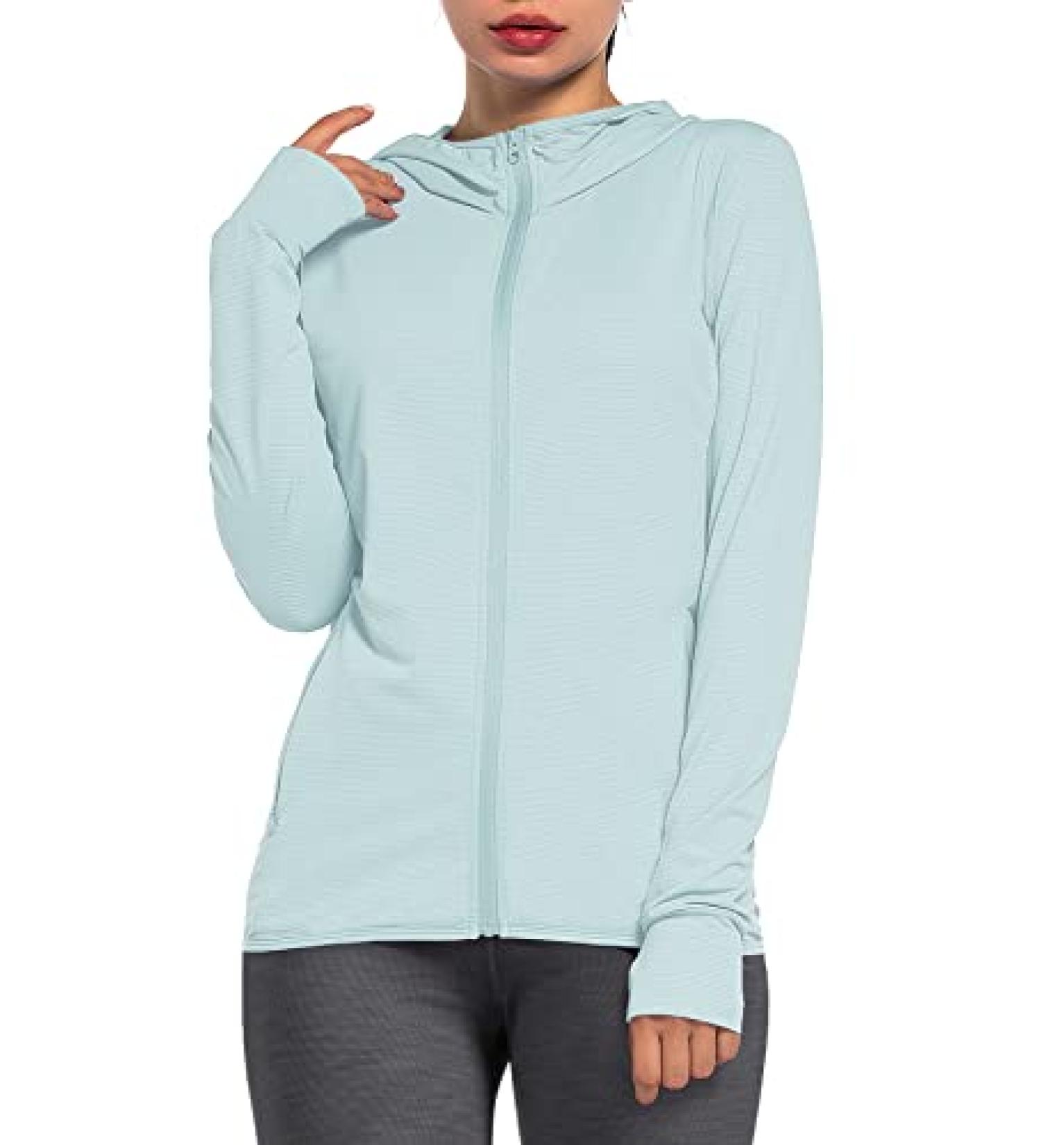 Women's UPF 50+ Sun Protection Long Sleeve Jacket with Zip Pockets - Light Blue, Small - Buy Online on SooperMarket.com
