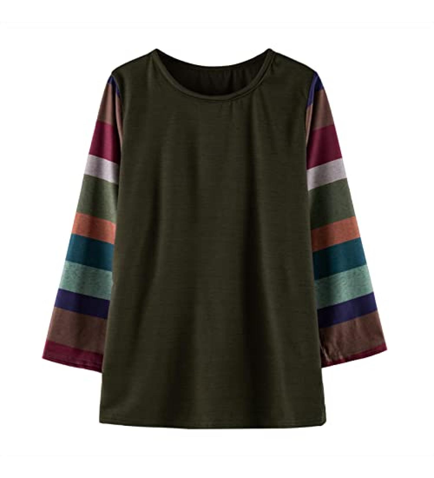 Girls Green Color Block Striped Tunic Top | Kids Fashion Long Sleeve Blouse 6-7 Years - Buy Online on SooperMarket.com