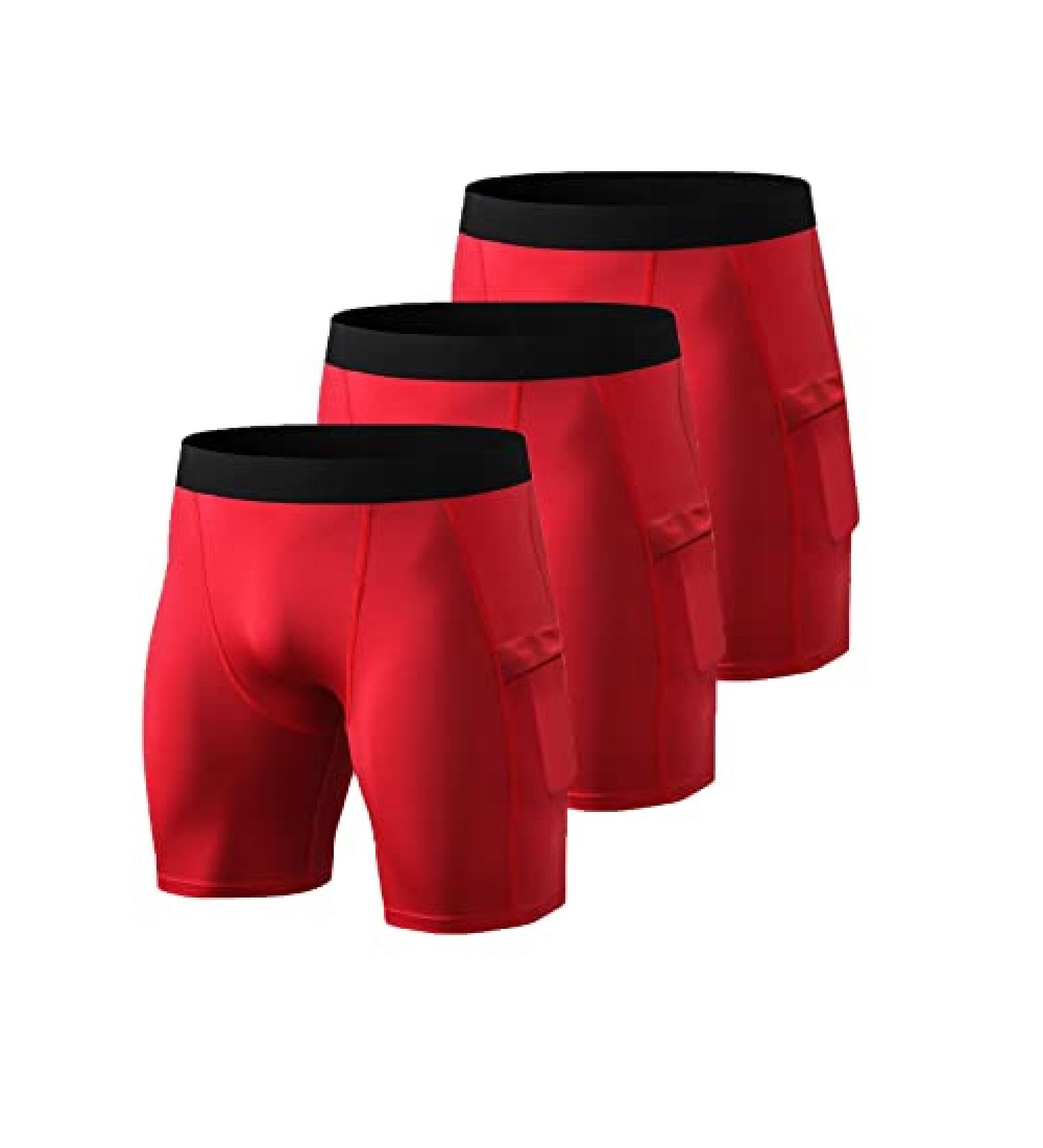 ABTIOYLLZ Men's Compression Shorts 3 Pack - Red Medium with Pockets - Buy Online on SooperMarket.com