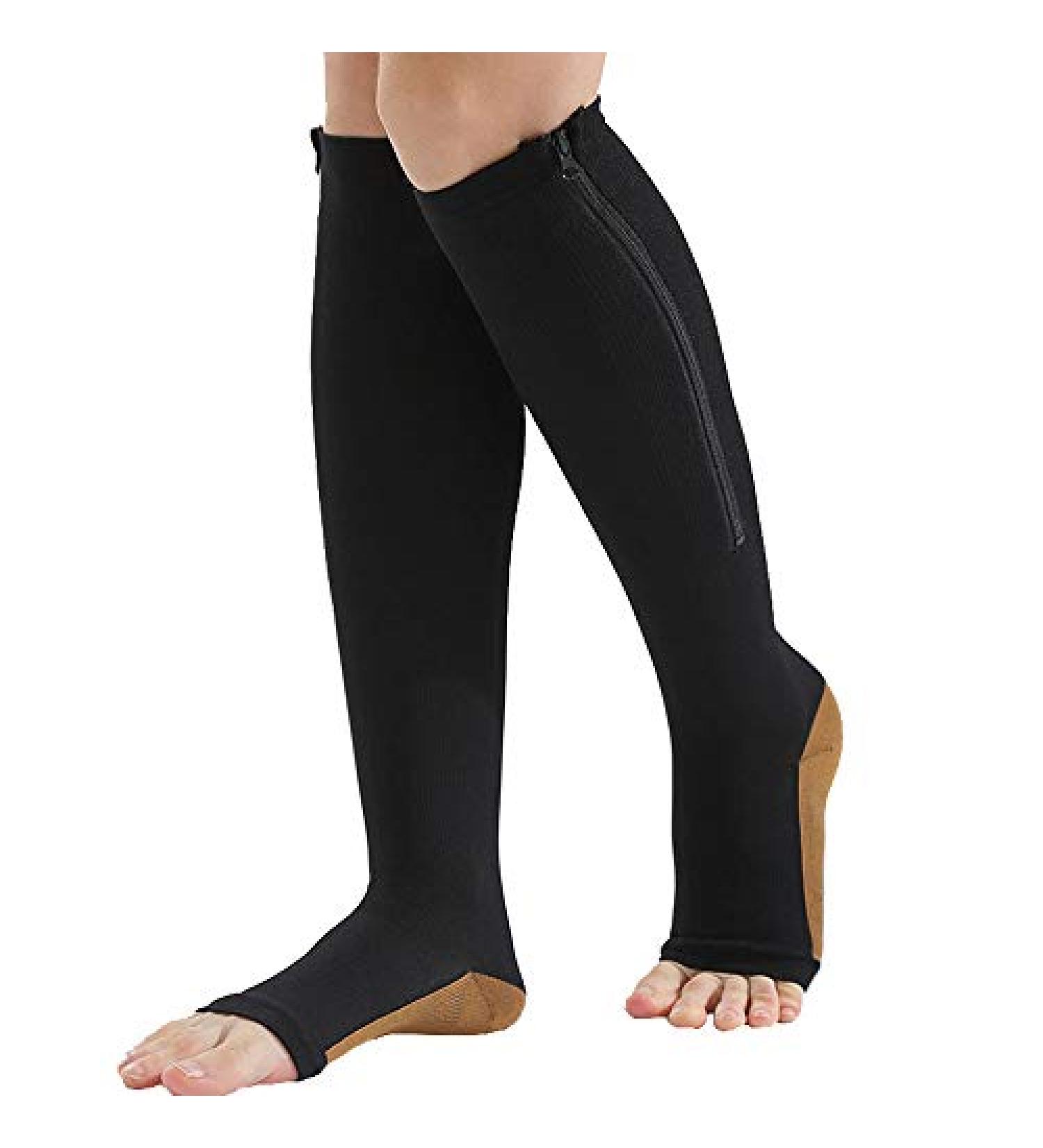 Zipper Compression Socks (2-Pack) Open Toe Knee High Support Hose for Men Women - Black X-Large - Buy Online on SooperMarket.com