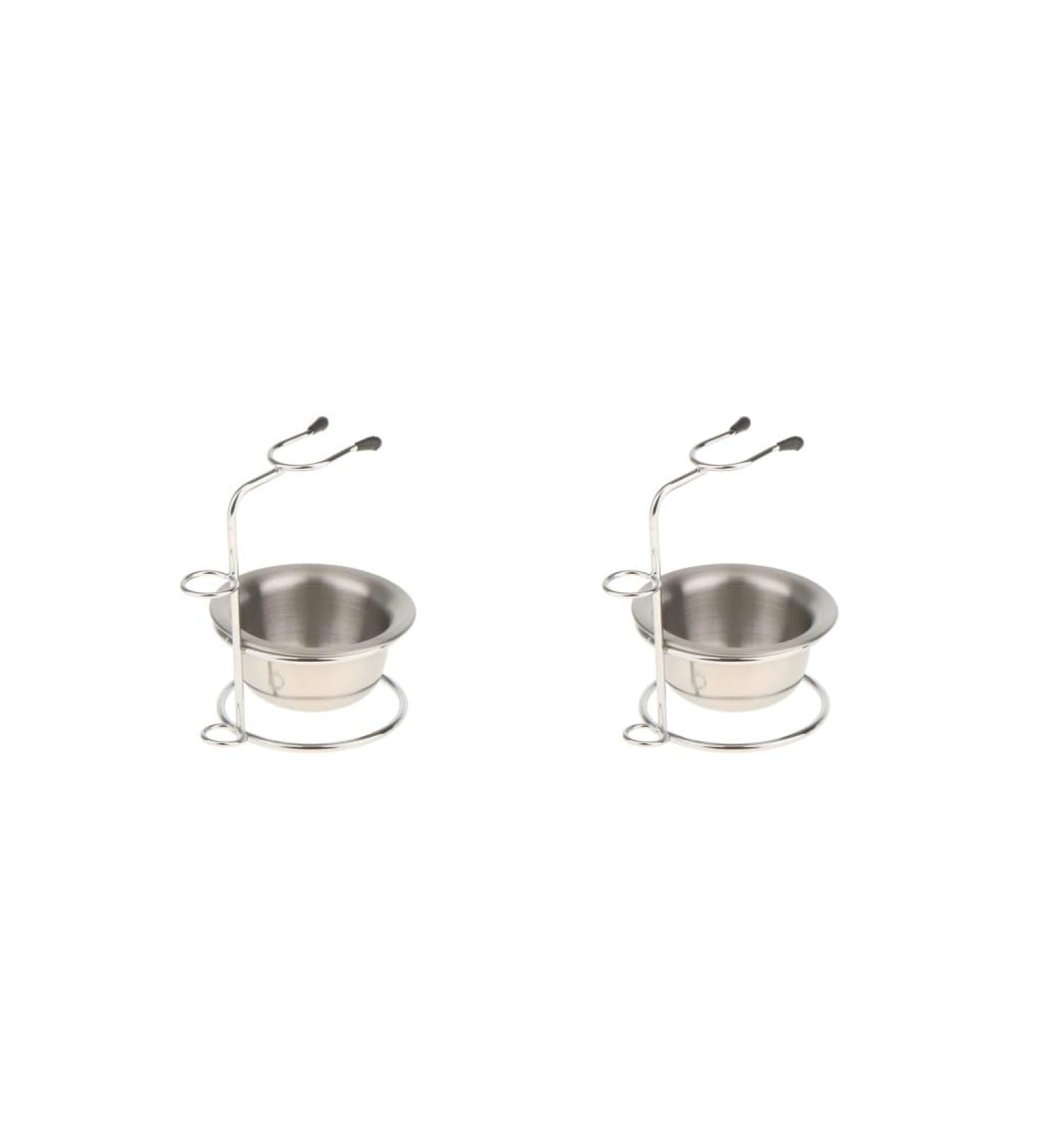 Set of 2 Alloy Shaving Brush Holders & Stainless Steel Bowl Set - Premium Silver Shaving Accessories for Men - Buy Online on SooperMarket.com