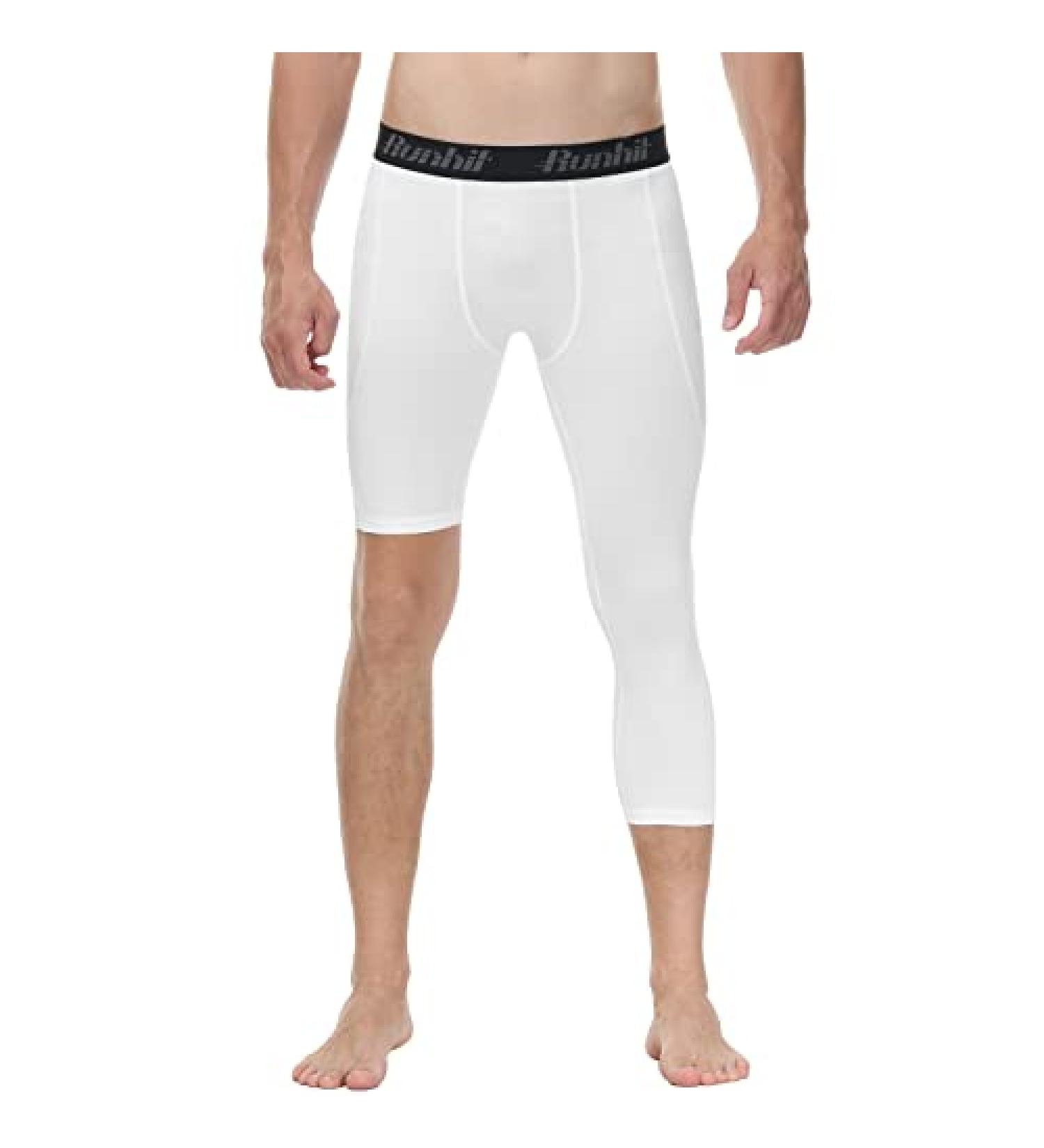 Runhit Men's One Leg Compression Tights 3/4 Length - White Medium - Buy Online on SooperMarket.com