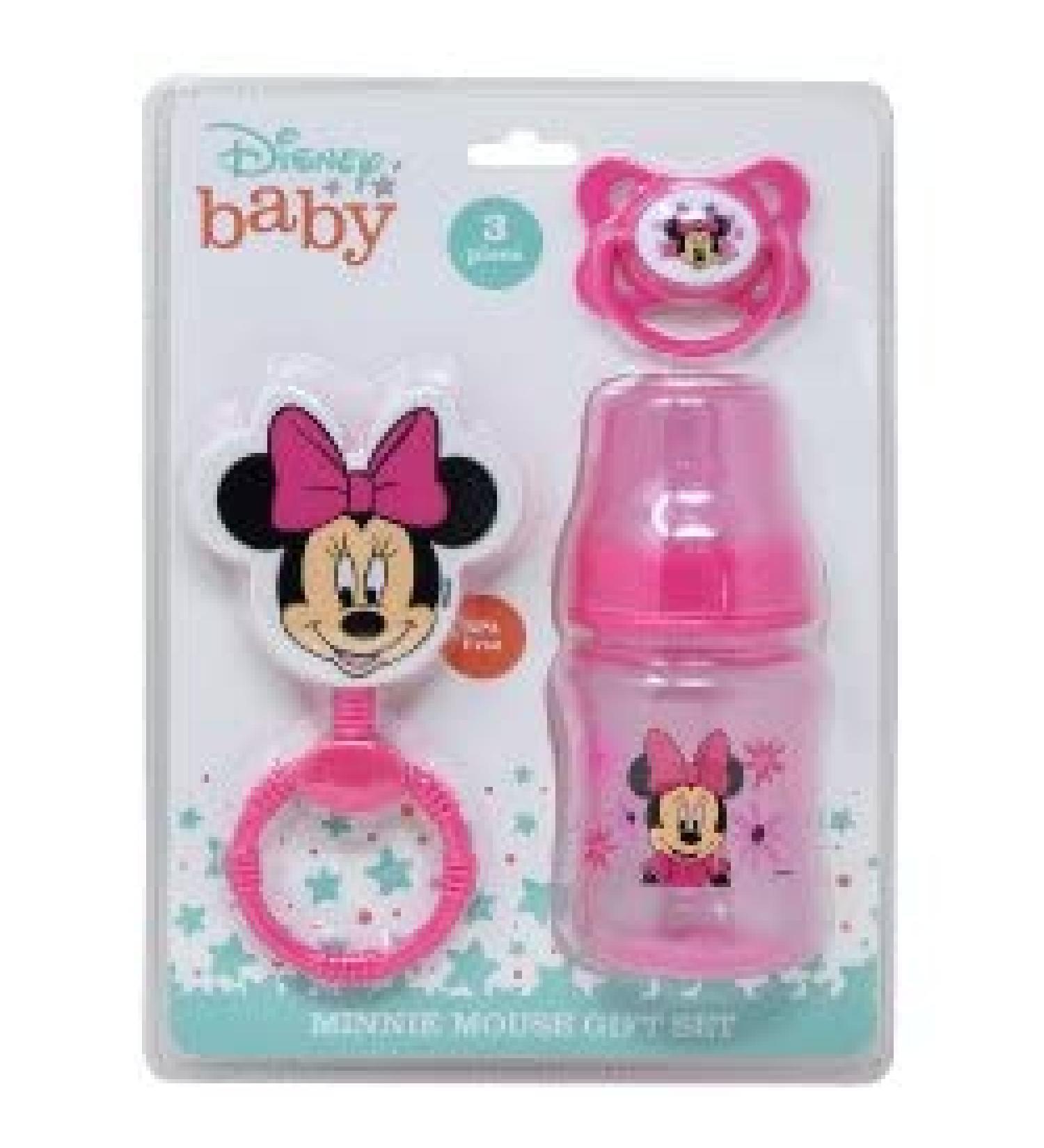Cudlie Disney Baby Girl Minnie Mouse Bottle  Rattle & Pacifer Set