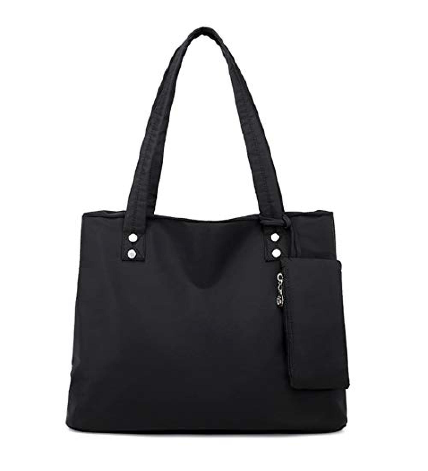 WITERY Women's Black Oxford Nylon Tote Bag - Waterproof Large Shoulder Handbag - Buy Online on SooperMarket.com