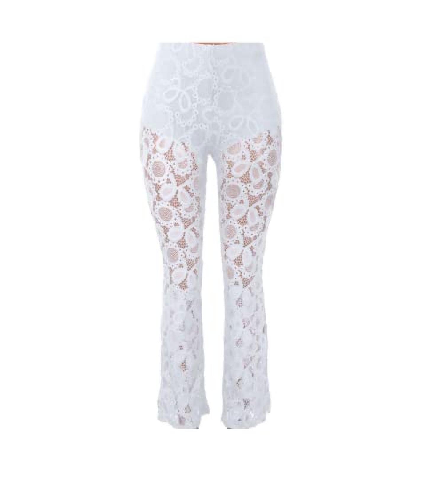 Women's Lace Embroidery Bell Bottom Cropped Pants - White XX-Large - Buy Online on SooperMarket.com