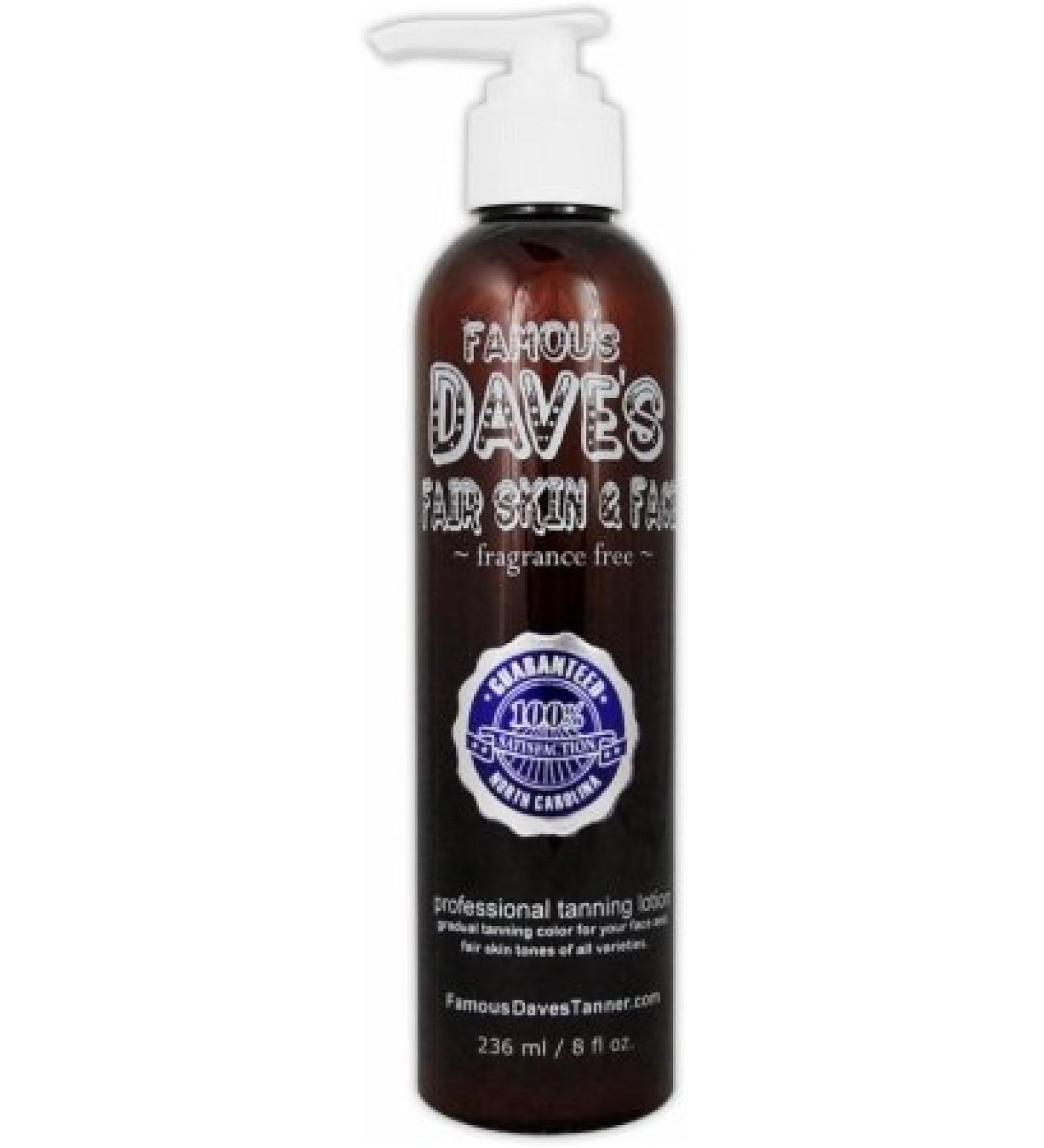 Fair Skin and Face Self Tanner - America's 20 000 Testimonial Famous Dave's Moisture Tan Light 8 Fl Oz. Professional Tanning Lotion for Body and Face - Waterproof