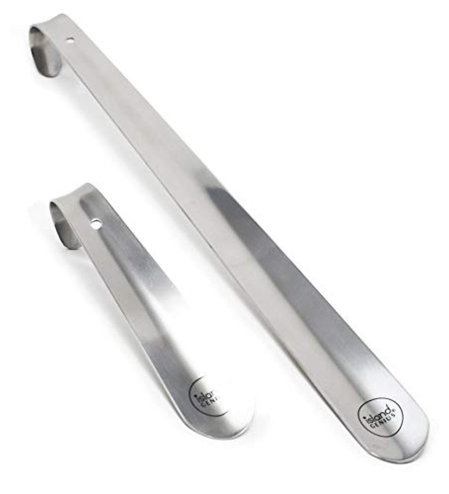 Island Genius Metal Shoe Horn Set of 2 - Stainless Steel Shoe Helper for Seniors, Kids, Men & Women - Long-handled & Travel Size - Ideal for Boots, High Heels, Cleats - Accessories/Tool - Buy Online on SooperMarket.com