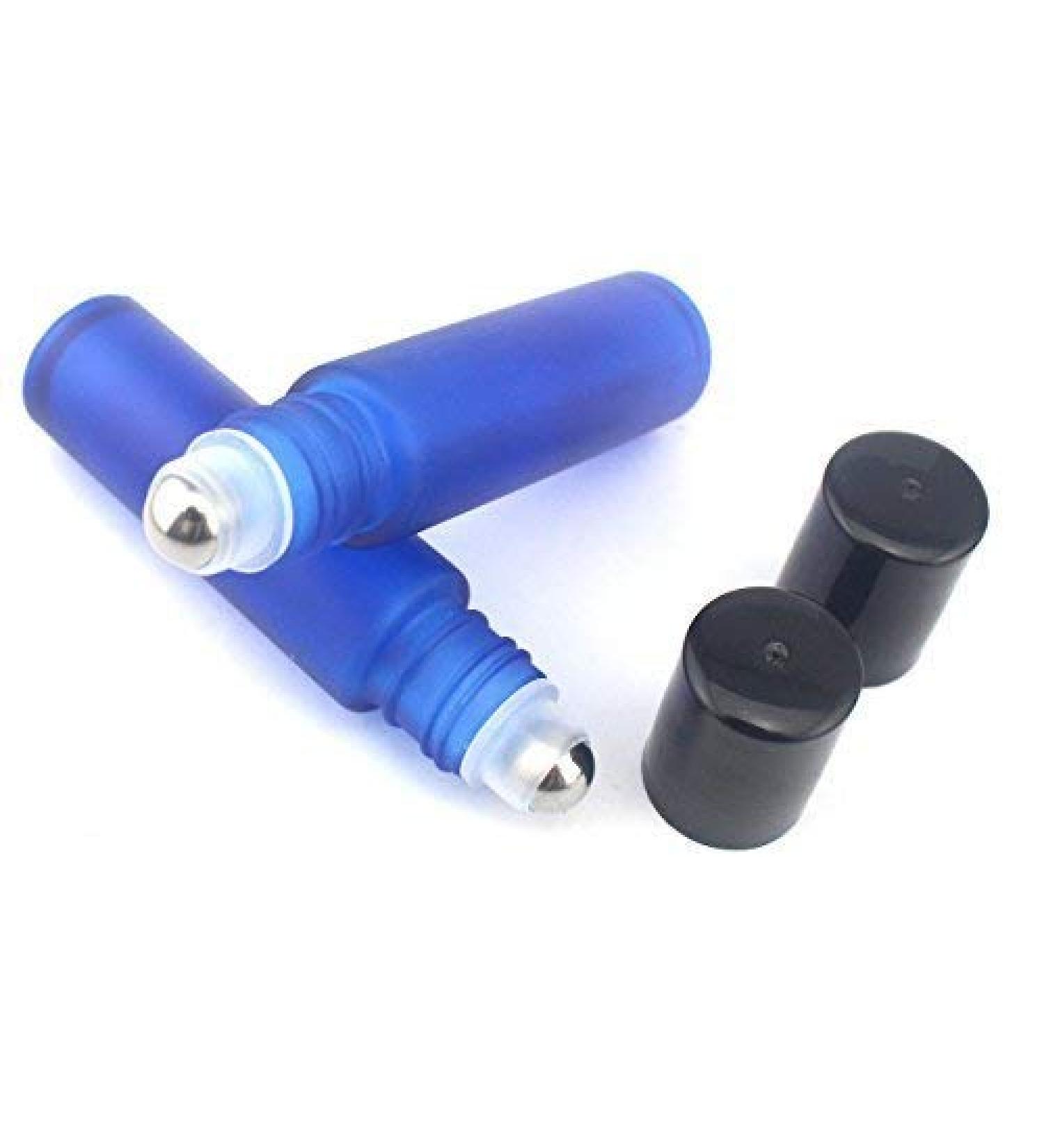10 ML Aromatherapy Glass Roll On Bottles Frosted Cobalt Blue with Metal Balls-Set of 24