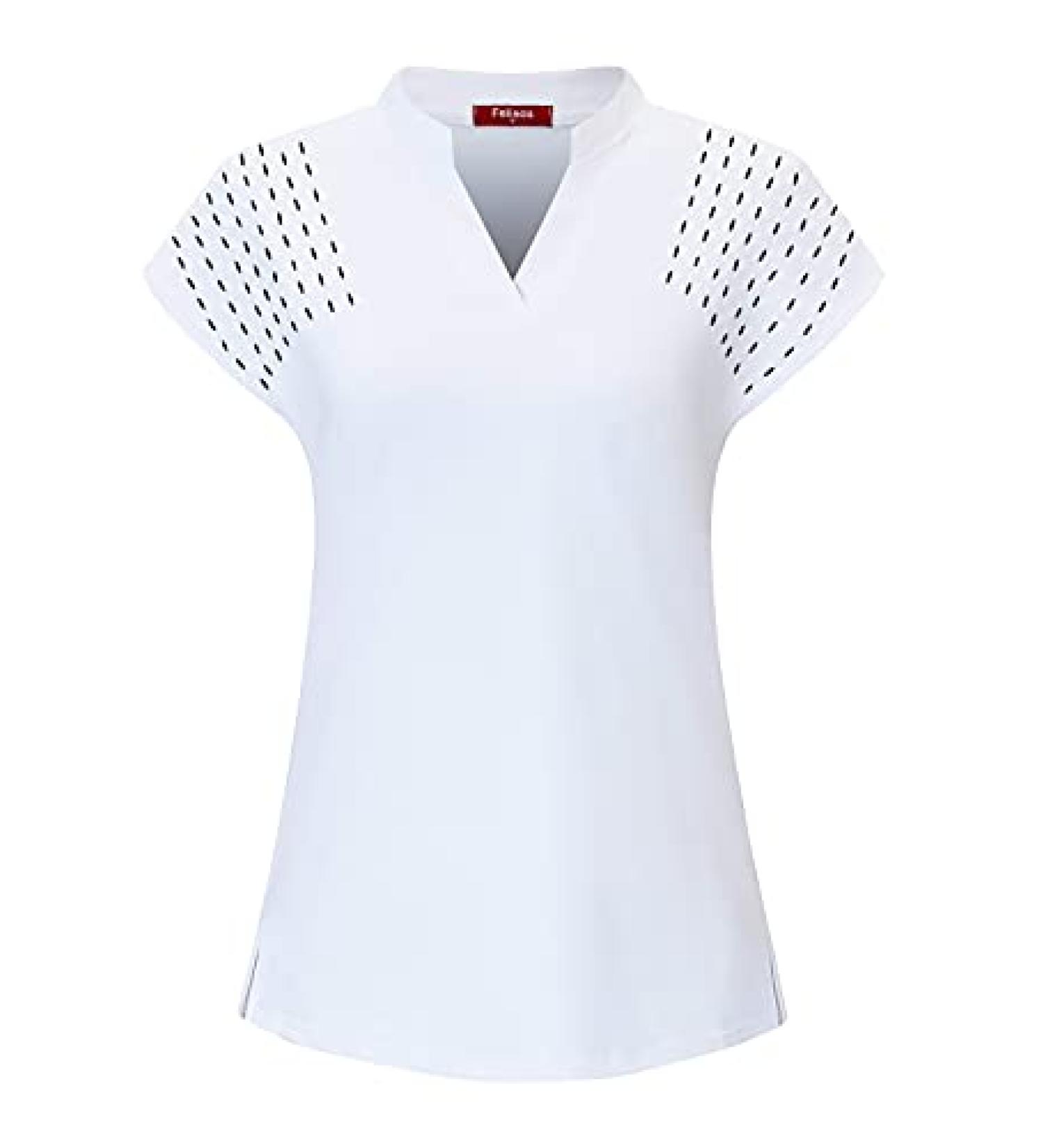 Felisou Women's V-Neck Golf Polo Shirt - Short Sleeve Sport Shirt for Workout - White, Size Medium - Buy Online on SooperMarket.com