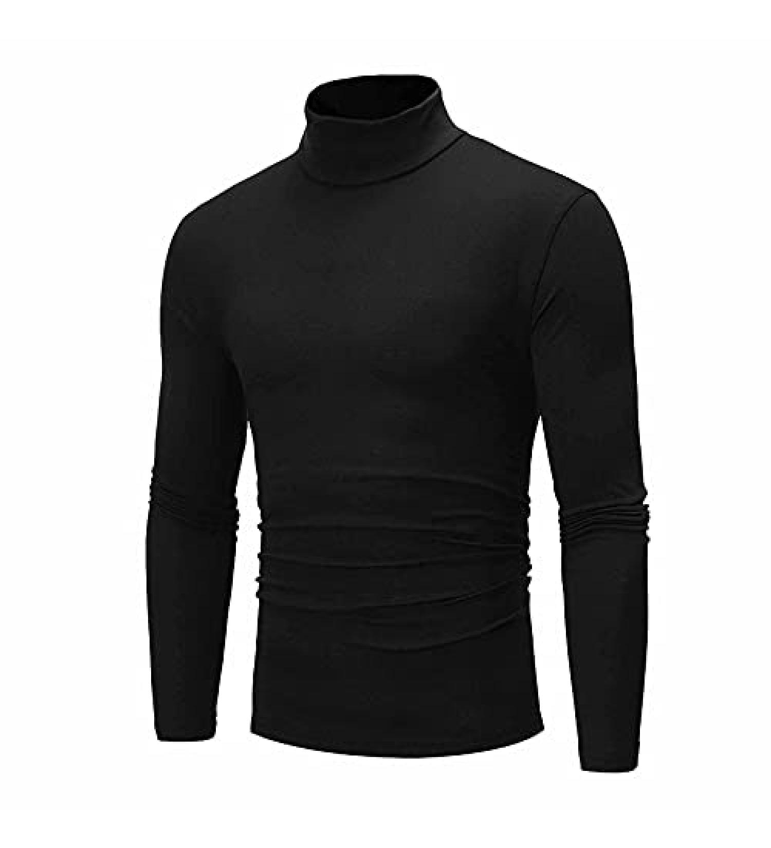 Men's Casual Lightweight Turtleneck Long Sleeve T-Shirt - Black, Medium - Buy Online on SooperMarket.com