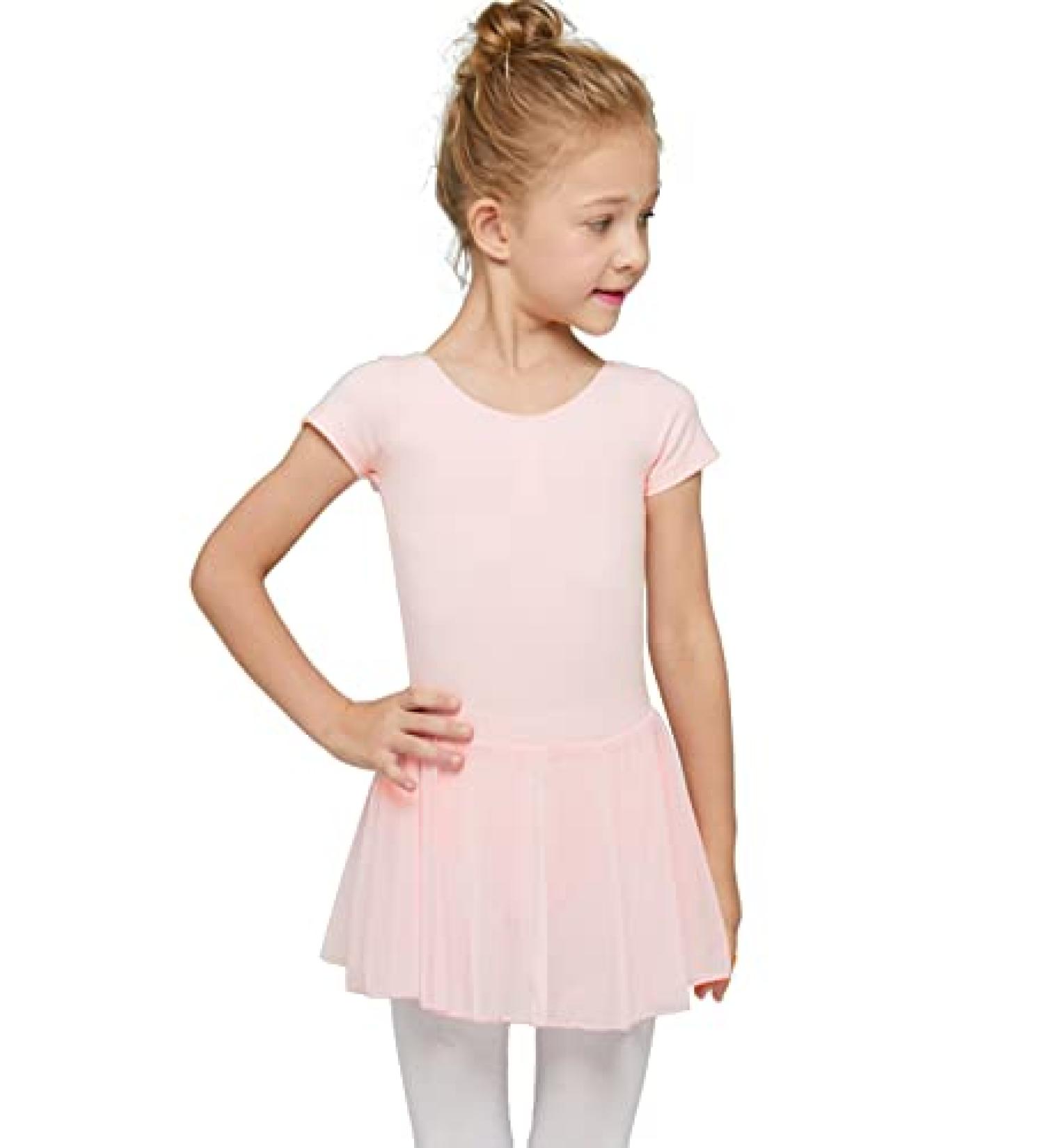 MdnMd Toddler Girls Ballet Leotard with Skirt | Short Sleeve Dance Dress Ballet Pink 4-5T - Buy Online on SooperMarket.com