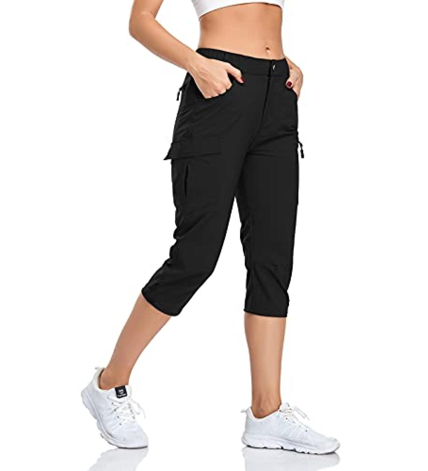 GymBrave Women's Hiking Cargo Pants - Quick Dry Capris for Outdoor Camping - UPF 50, Water Resistant, Zipper Pockets - Black, Medium - Buy Online on SooperMarket.com