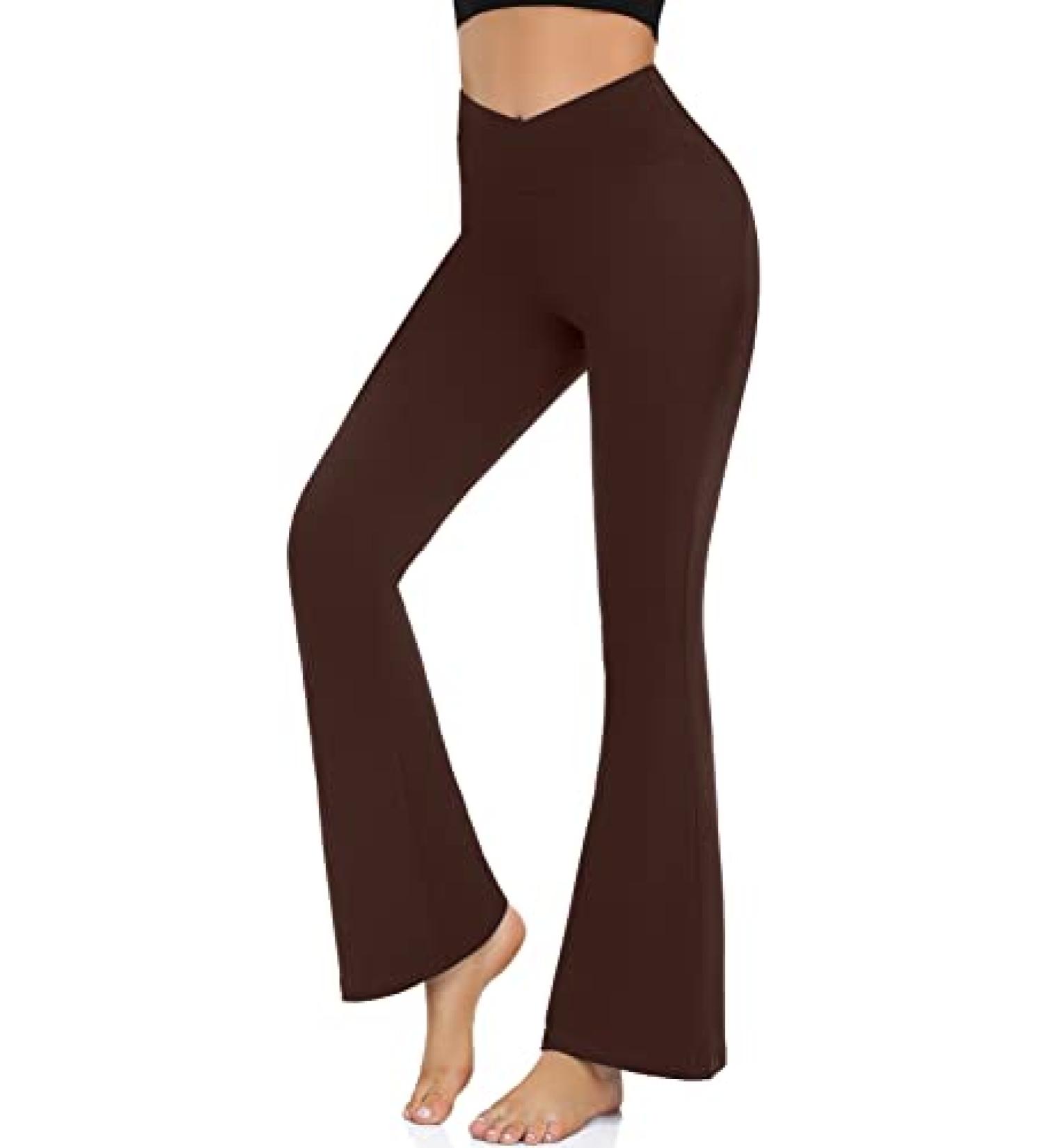 Womens High Waisted Bootcut Yoga Pants - Flare Leggings for Workout and Lounge (Brown, Small) - Buy Online on SooperMarket.com