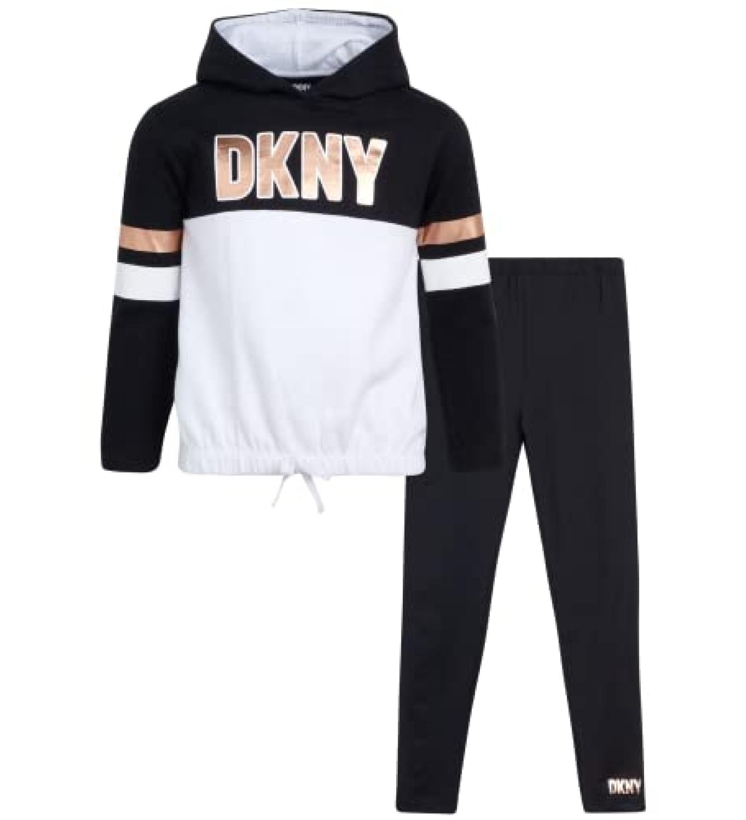 DKNY Girls' 2-Piece Fleece Pullover Sweatshirt & Stretch Leggings Set, Black/White - Size 7 - Buy Online on SooperMarket.com