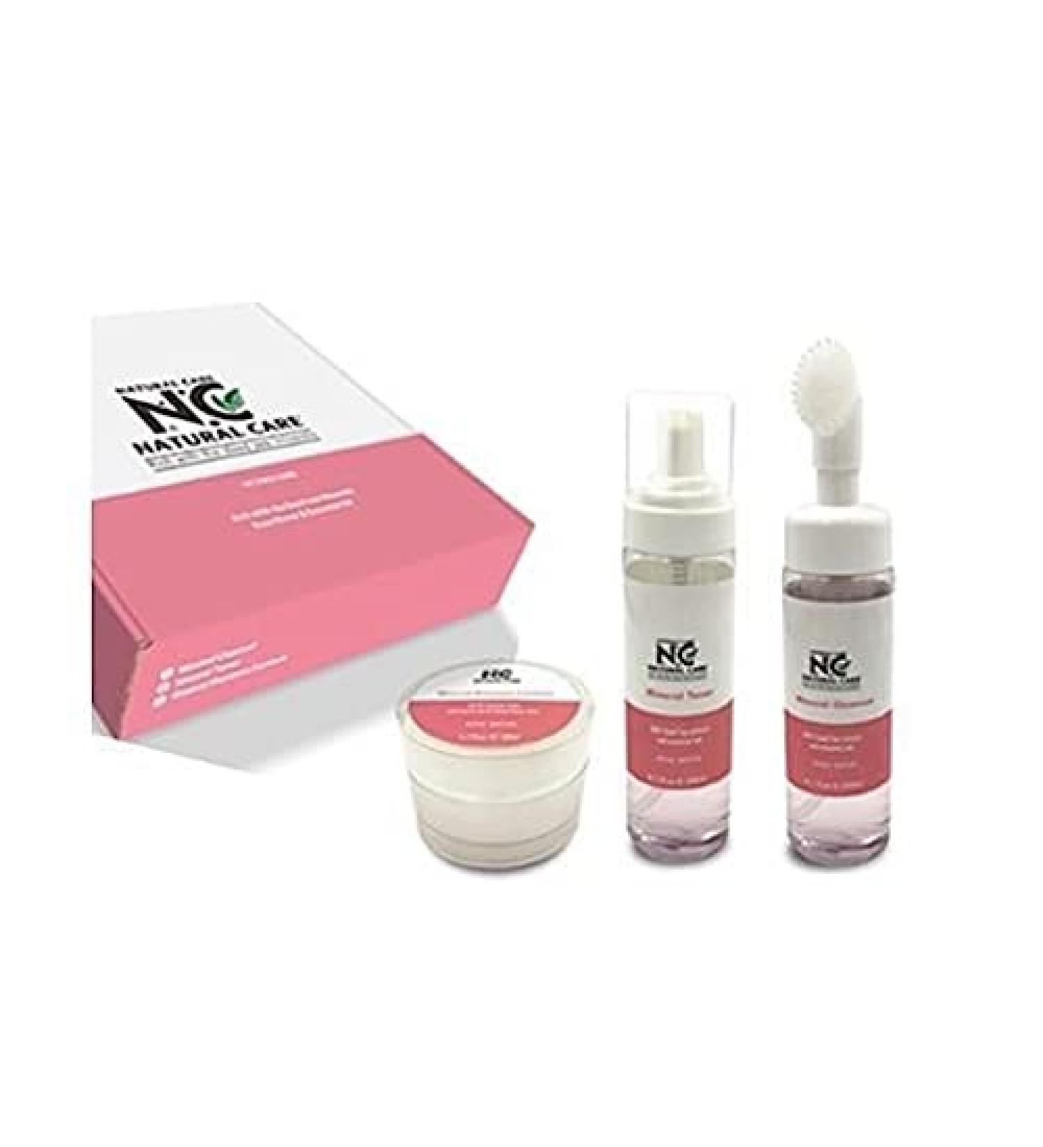 Natural Face Care Based on Mineral Cleanser Mineral Toner and Mineral Moisture Acne and Pore Minimizer Kit with Pure Rose Water in Ingredient
