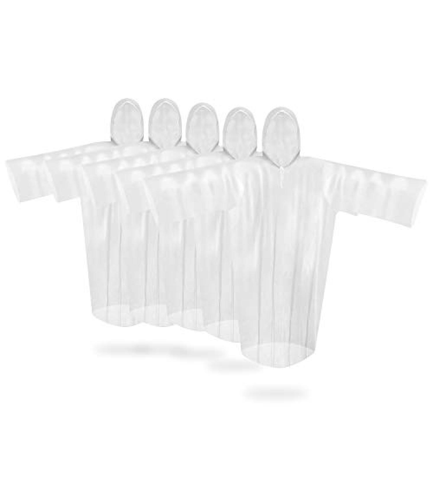 Saiweynee Transparent Disposable Rain Ponchos for Adults - Pack of 5 | Waterproof Emergency Gear for Outdoor Activities and Theme Park Visits - Buy Online on SooperMarket.com