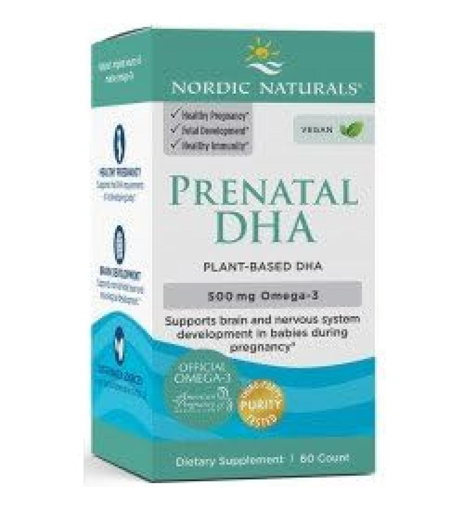 Nordics Naturals Vegan Prenatal DHA Unflavored - 60 Soft Gels - 500 mg Plant-Based DHA - Supports Brain Development in Babies & Healthy Pregnancy - Non-GMO - 30 Servings - Buy Online on SooperMarket.com