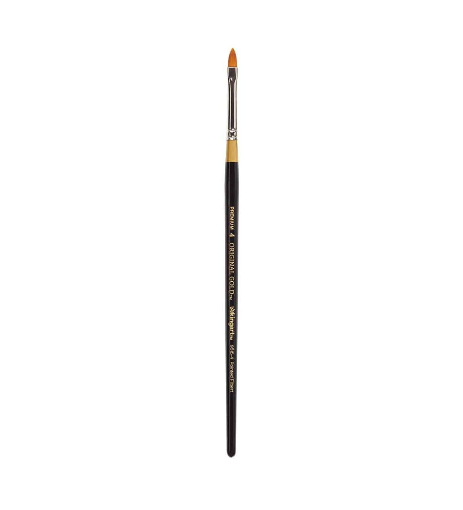 KINGART Original Gold 9515-4 Pointed Filbert Series, Premium Golden Taklon Multimedia Artist Brushes 4 Black & Gold