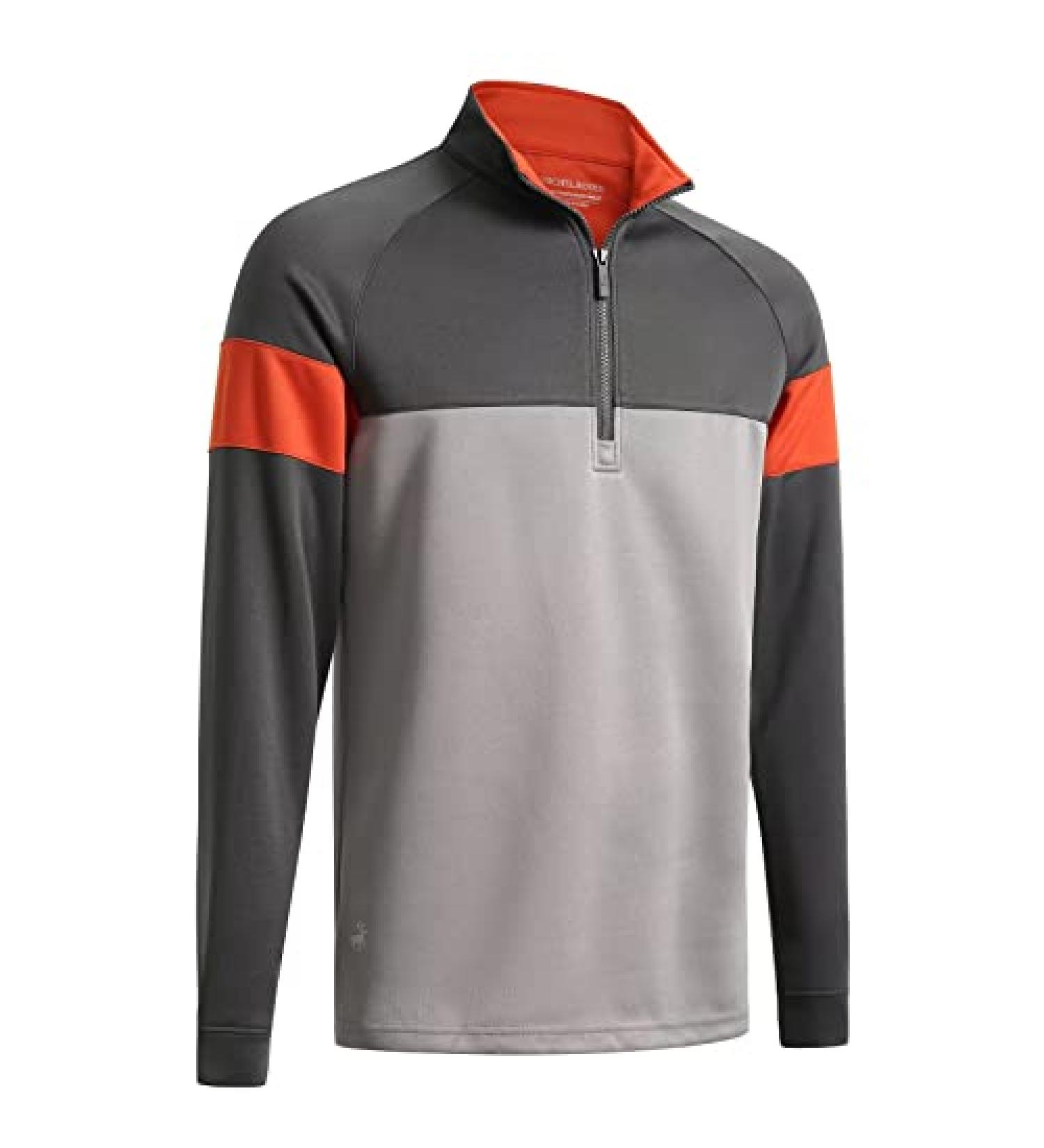 Men's Slim Fit Quarter Zip Golf Pullover - Performance Wicking Raglan Long Sleeve Sweatshirt | Dark Grey/Light Grey/Orange - Large - Buy Online on SooperMarket.com
